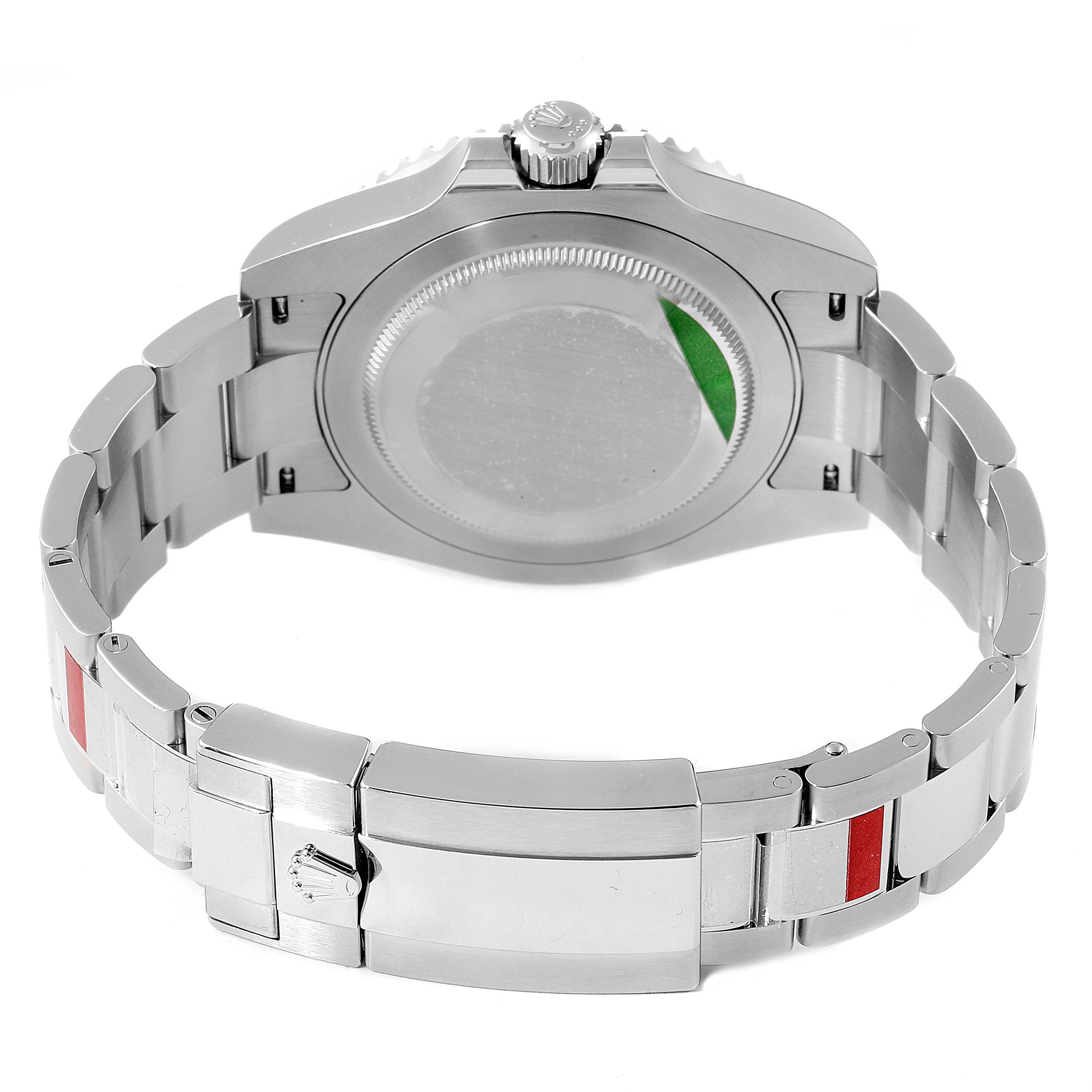 The image shows the back view of the Rolex GMT-Master 126710 Men
s Stainless Steel Black Dial 126710 Men
s Stainless Steel Black Dial watch, highlighting the case back, bracelet, and clasp.