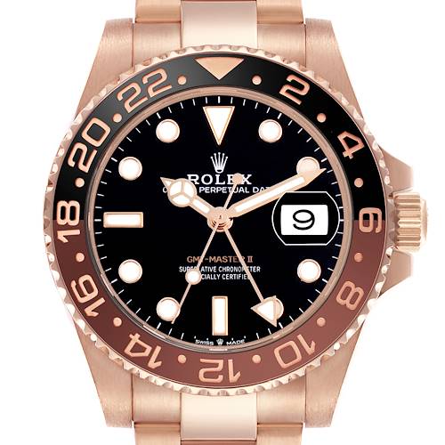 Photo of Rolex GMT Master II Rose Gold Root Beer Black Brown Mens Watch 126715 Box Card
