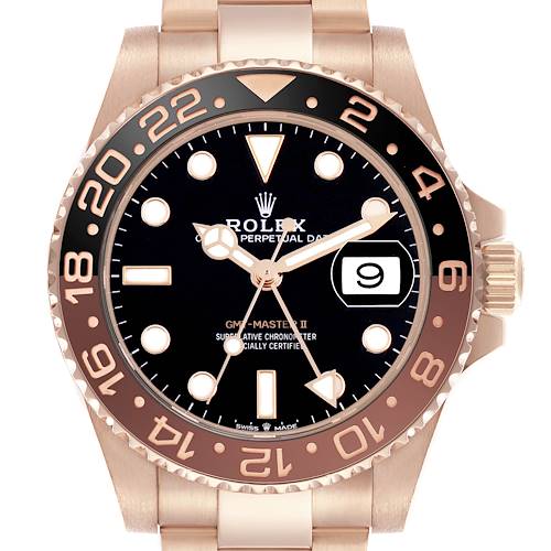 Photo of Rolex GMT Master II Rose Gold Root Beer Black Brown Mens Watch 126715 Box Card