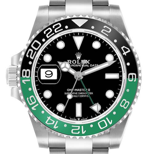 Photo of Rolex GMT Master II Steel Sprite Green Black Bezel Mens Watch 126720 Box Card