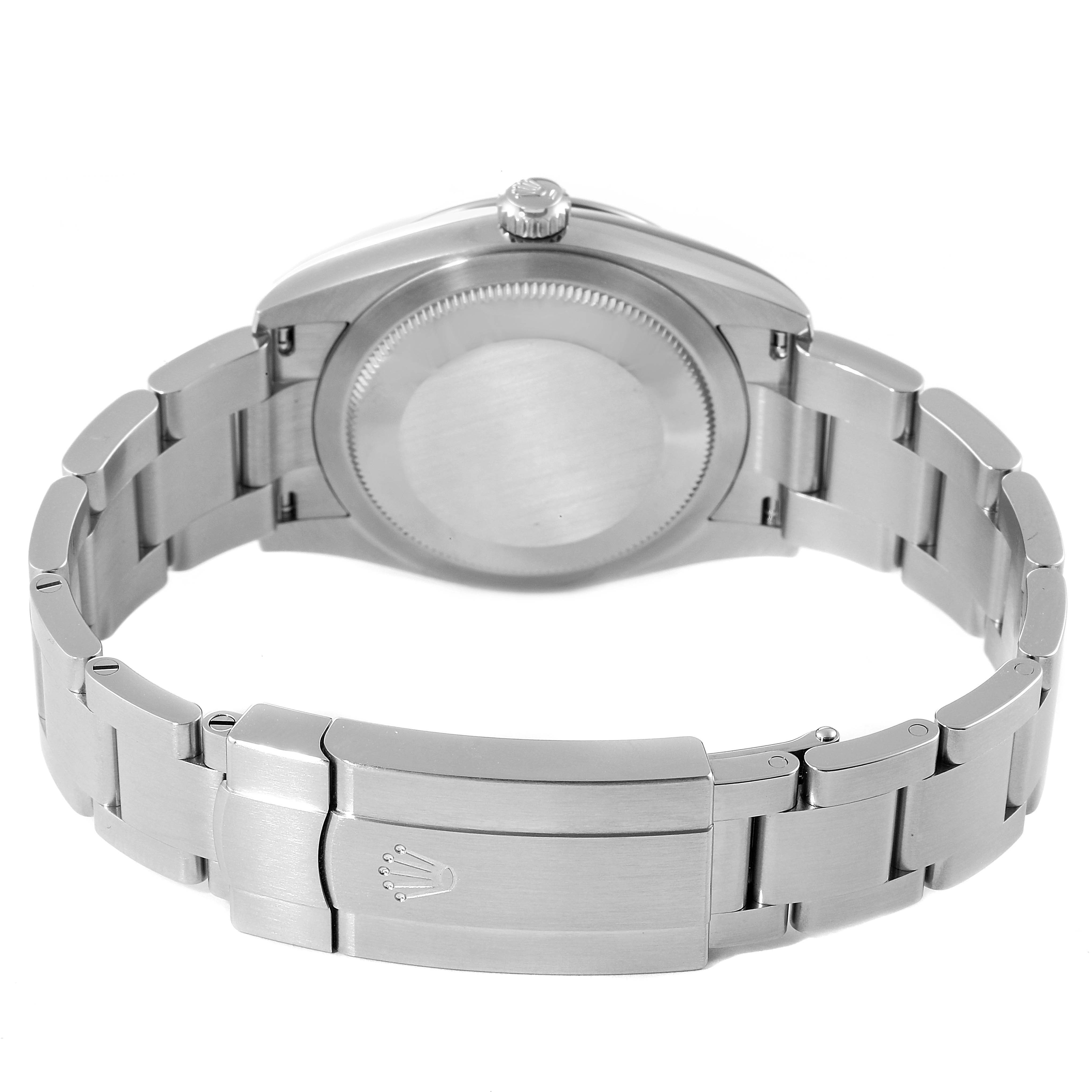 The image displays the back case and clasp of a Rolex Oyster Perpetual 124200 Men's Stainless Steel Blue Dial 124200 Men's Stainless Steel Blue Dial watch, viewed from the rear.