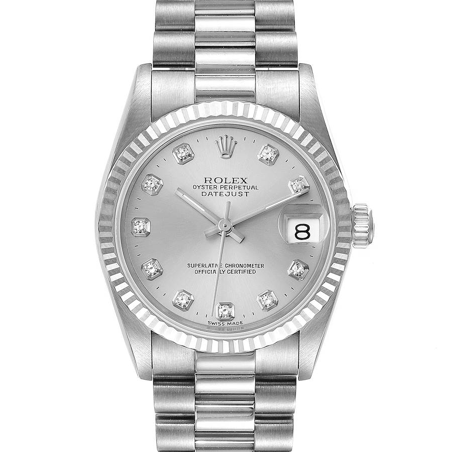 Rolex President Datejust Midsize White Gold Diamond Watch 68279 Box Papers SwissWatchExpo