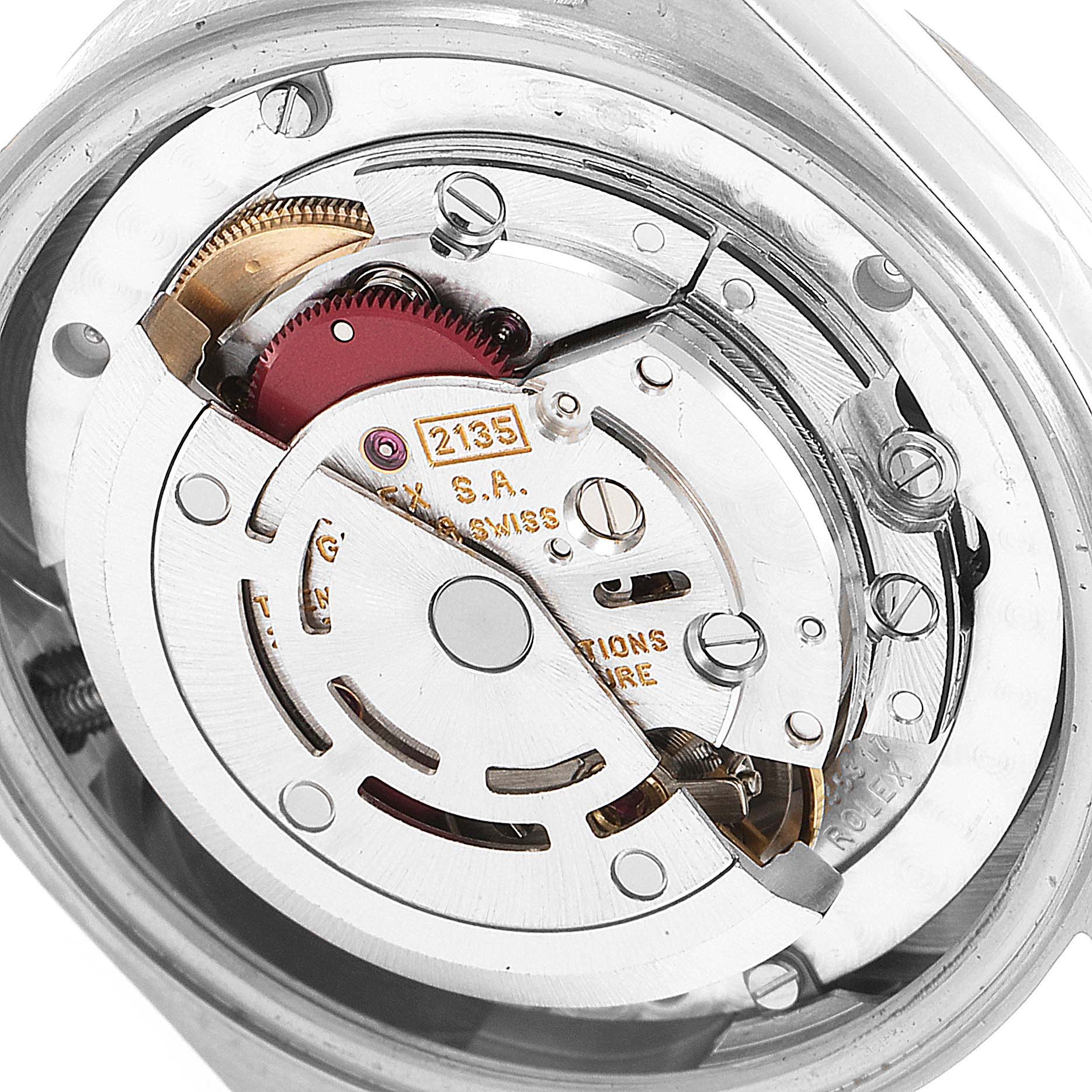 This image shows the internal mechanism of the Rolex President 68279 Women
s White Gold Silver Dial 68279 Women
s White Gold Silver Dial model watch, including gears and movement parts.