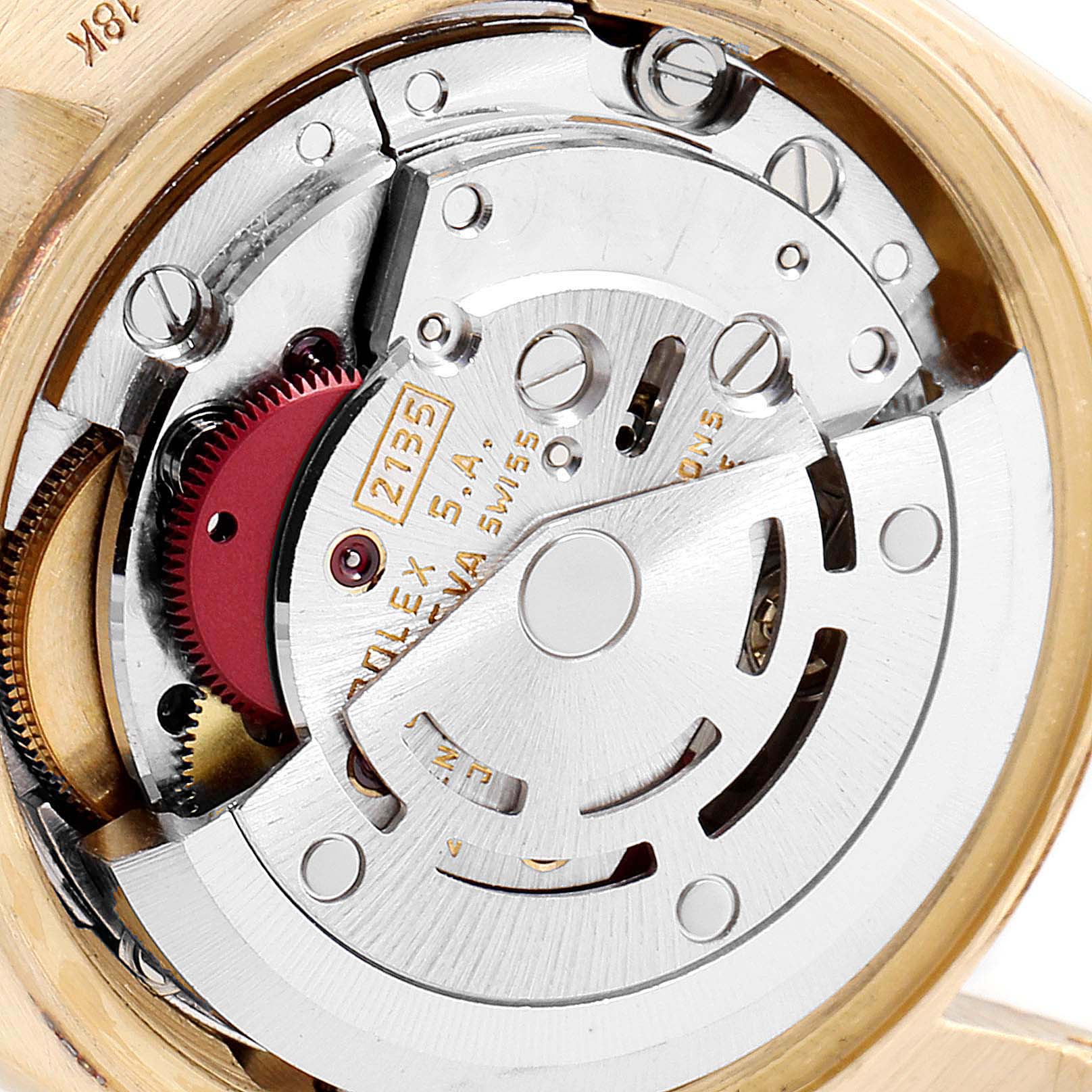 This image shows the inner mechanical movement of a Rolex President 69178 Women's Yellow Gold Black Dial 69178 Women's Yellow Gold Black Dial model watch, highlighting its intricate parts and craftsmanship.