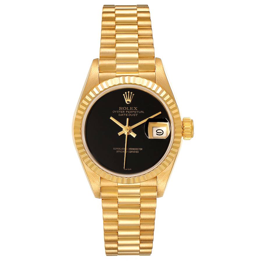 Rolex President Datejust Yellow Gold Black Onyx Dial Ladies Watch 69178 SwissWatchExpo
