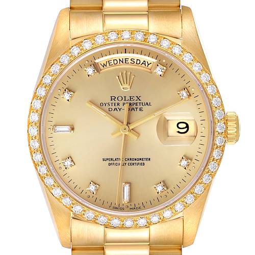 Photo of Rolex President Day-Date 36 Yellow Gold Diamond Champagne Dial Mens Watch 18348