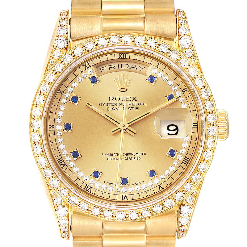 Rolex President Day-Date 36 Yellow Gold Diamond Mens Watch 18388 SwissWatchExpo