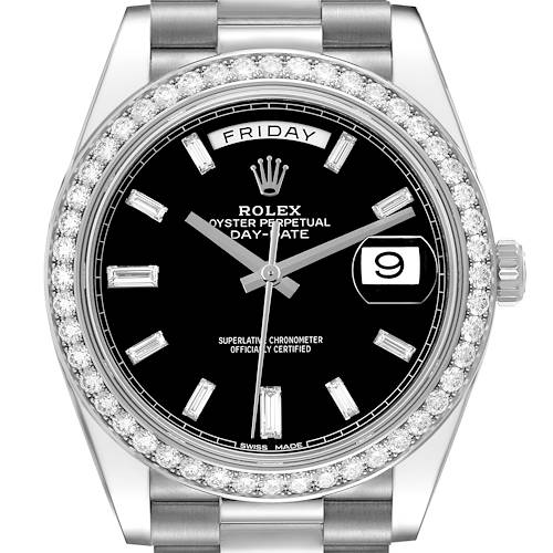Photo of Rolex President Day-Date 40 White Gold Diamond Black Dial Watch 228349 Box Card