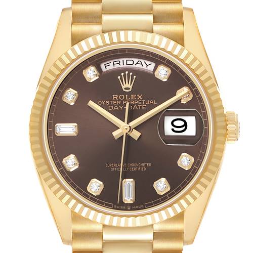 Photo of Rolex President Day-Date Yellow Gold Diamond Dial Mens Watch 128238 Box Card