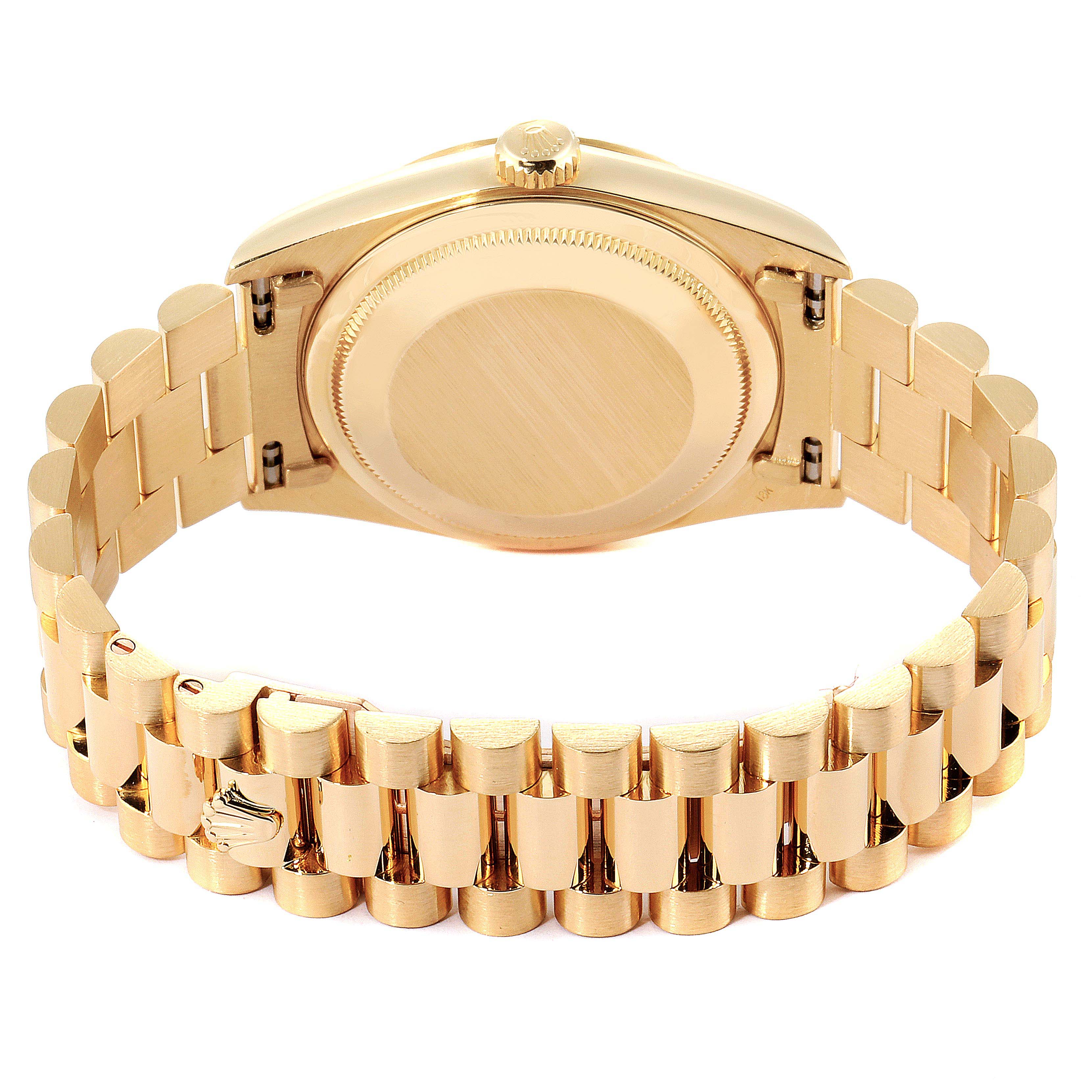 The image shows the back and bracelet of a Rolex President 18238 Men's Yellow Gold Champagne Dial 18238 Men's Yellow Gold Champagne Dial model watch.