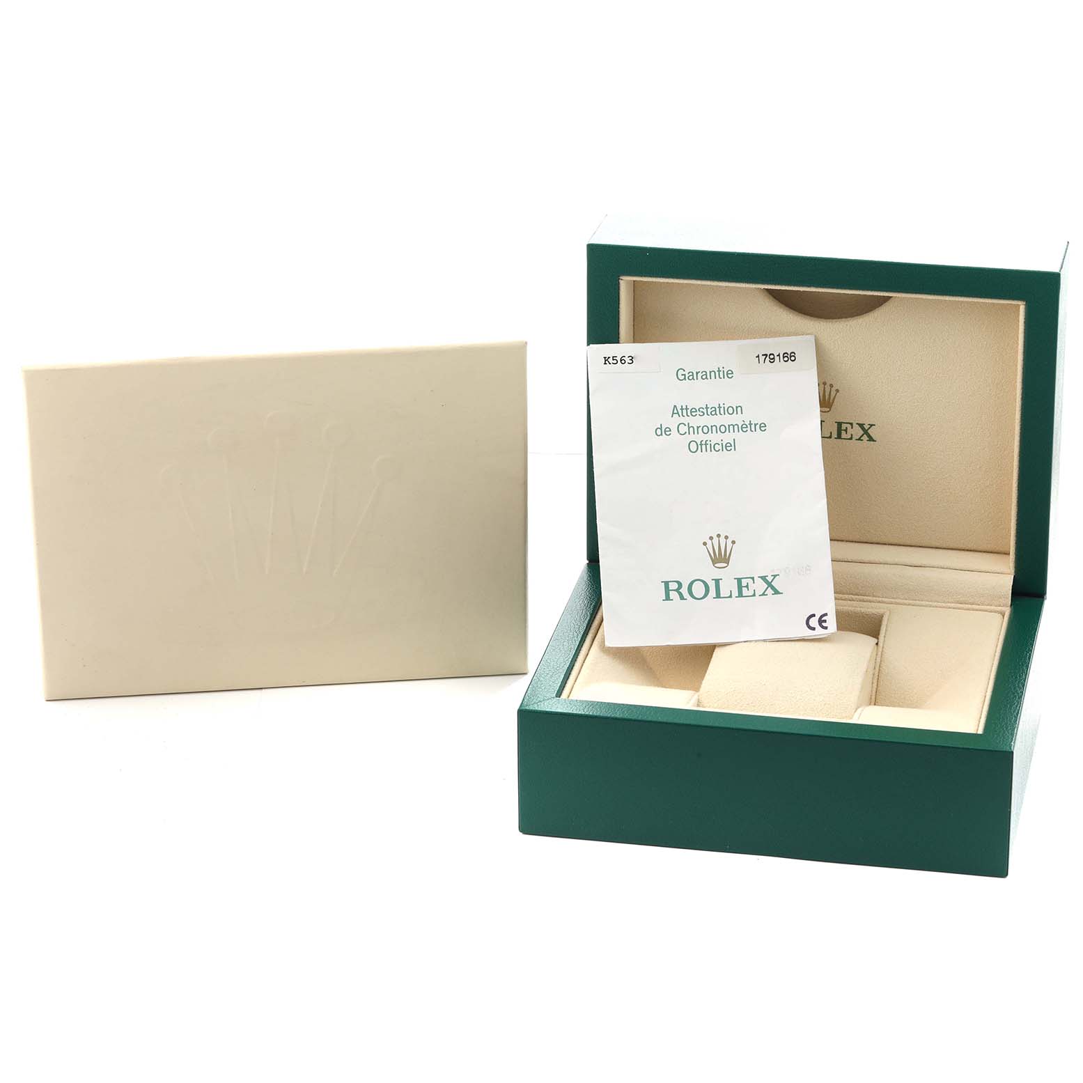 The image shows a Rolex President 179166 Women
s Platinum Blue Dial box, an Best Quality
ity card, and a beige outer sleeve.