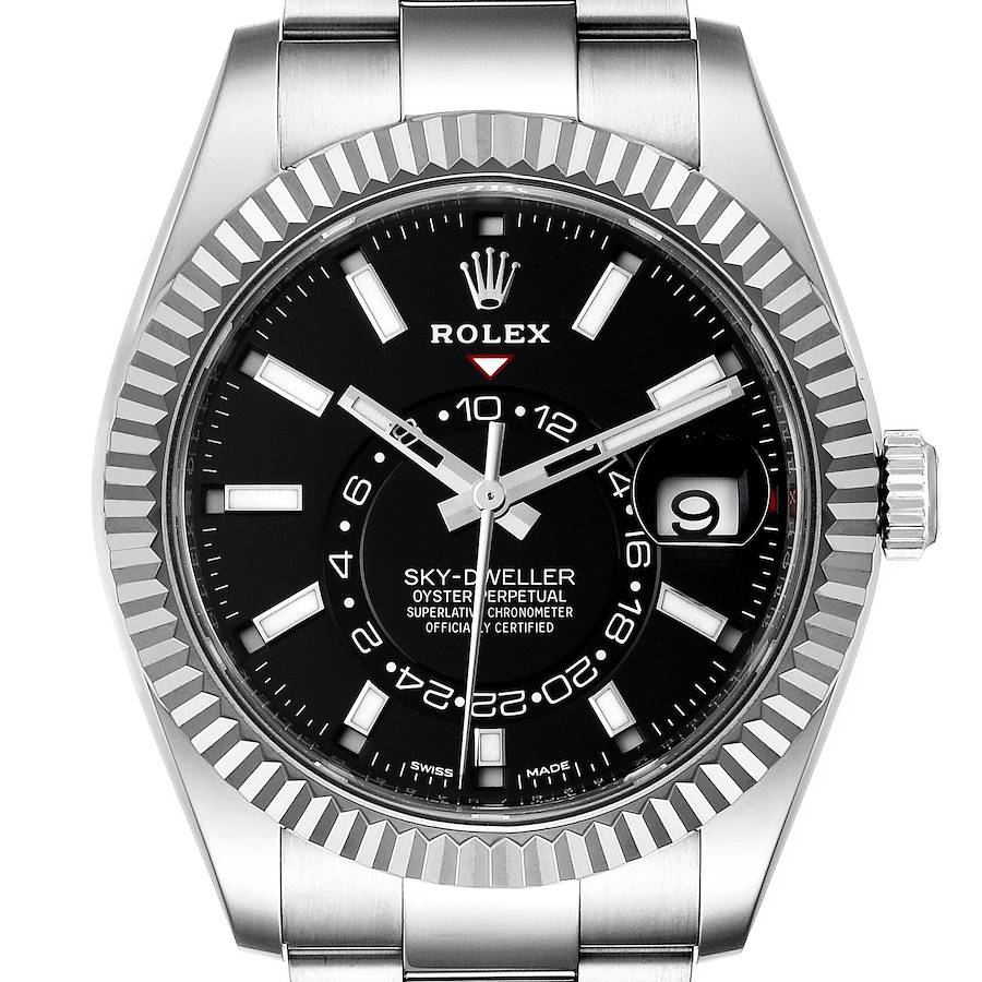 Rolex Sky-Dweller Black Dial Steel White Gold Mens Watch 326934 Unworn SwissWatchExpo