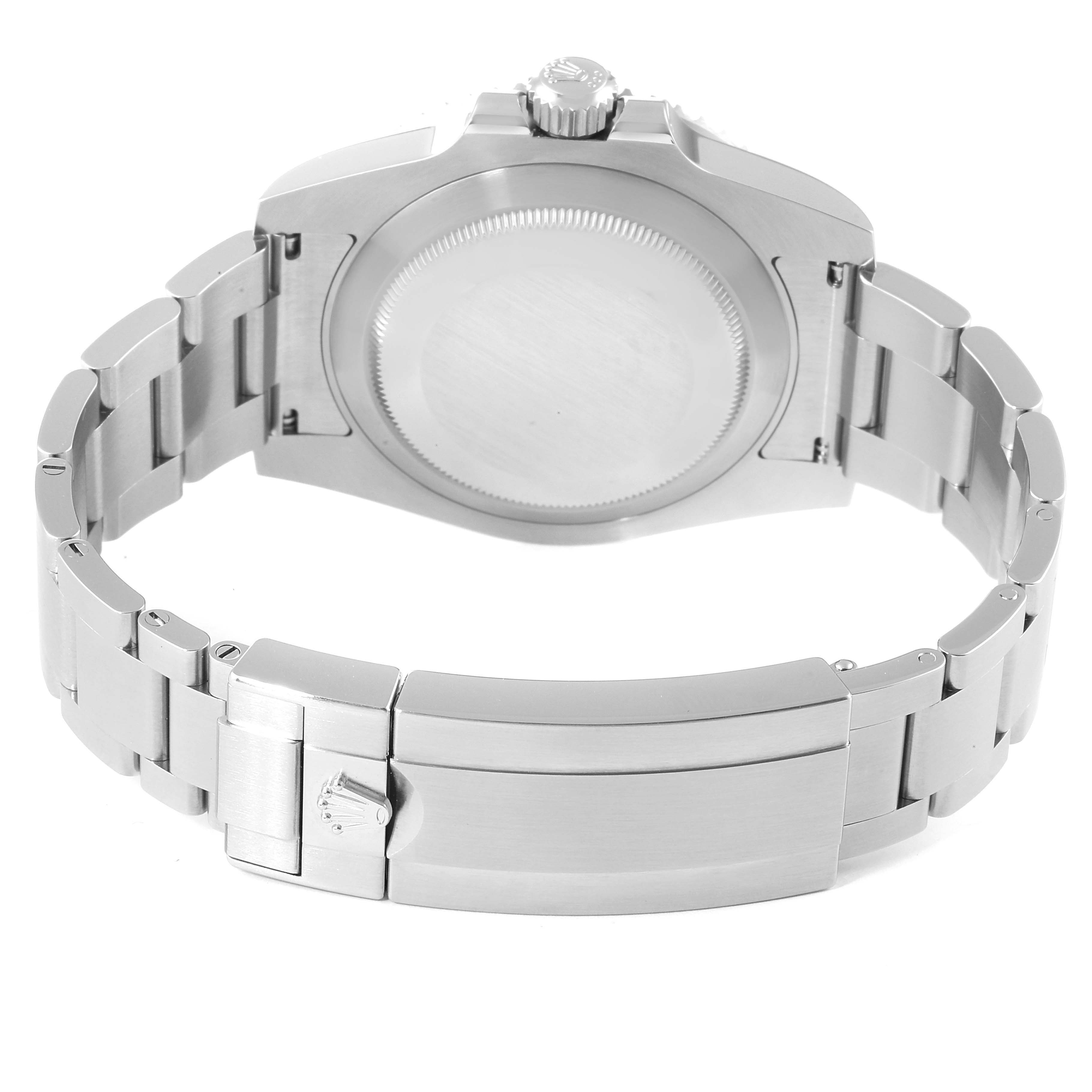 The image shows the back case and clasp of a Rolex Submariner 114060 Men
s Stainless Steel Black Dial 114060 Men
s Stainless Steel Black Dial watch from a rear-angle view.