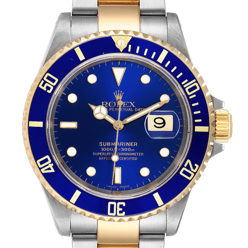 Rolex Submariner 40mm Blue Dial Steel Yellow Gold Mens Watch 16613 ...