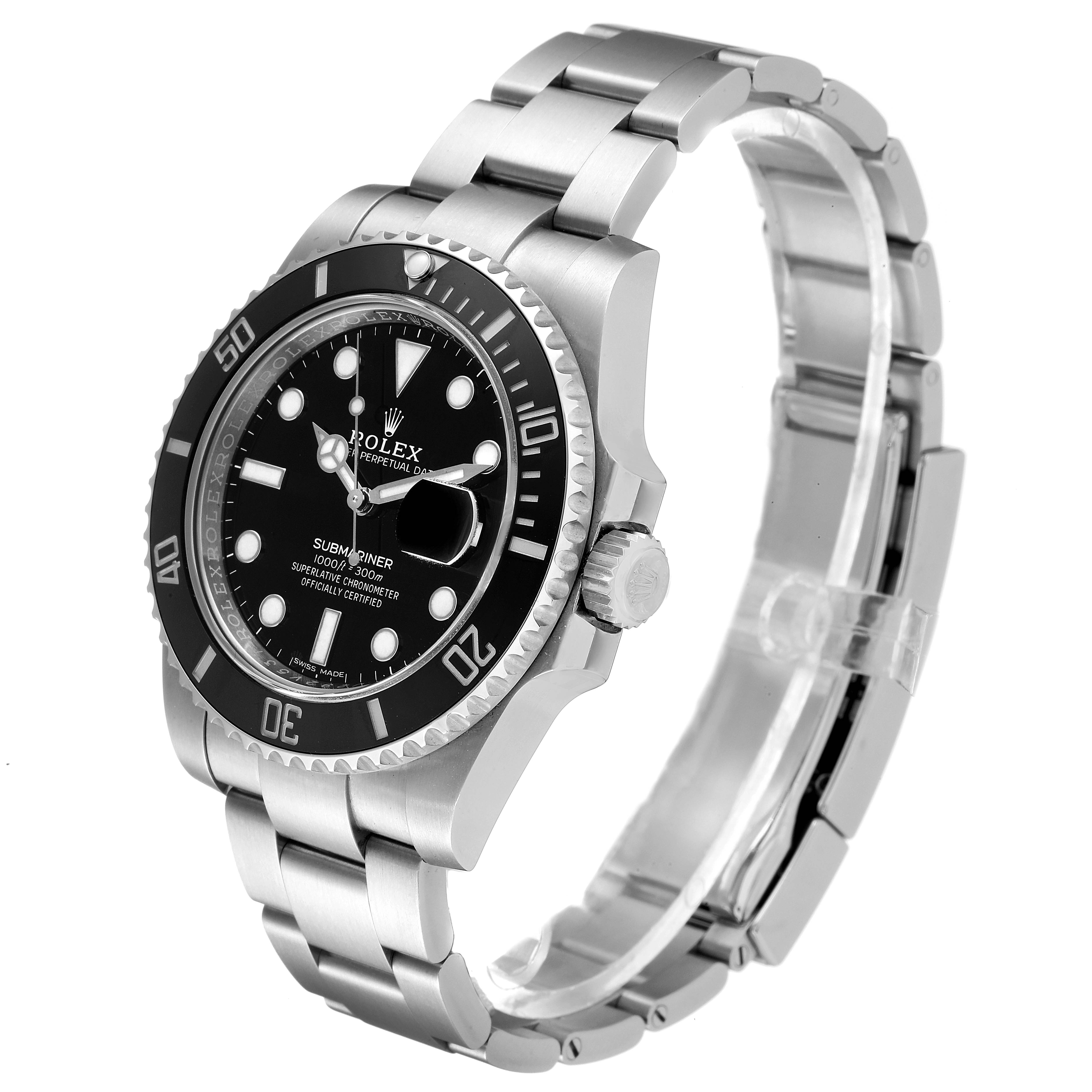This image shows a side view of the Rolex Submariner 116610LN Men's Stainless Steel Black Dial 116610LN Men's Stainless Steel Black Dial, displaying the watch face, bezel, crown, and metal bracelet.