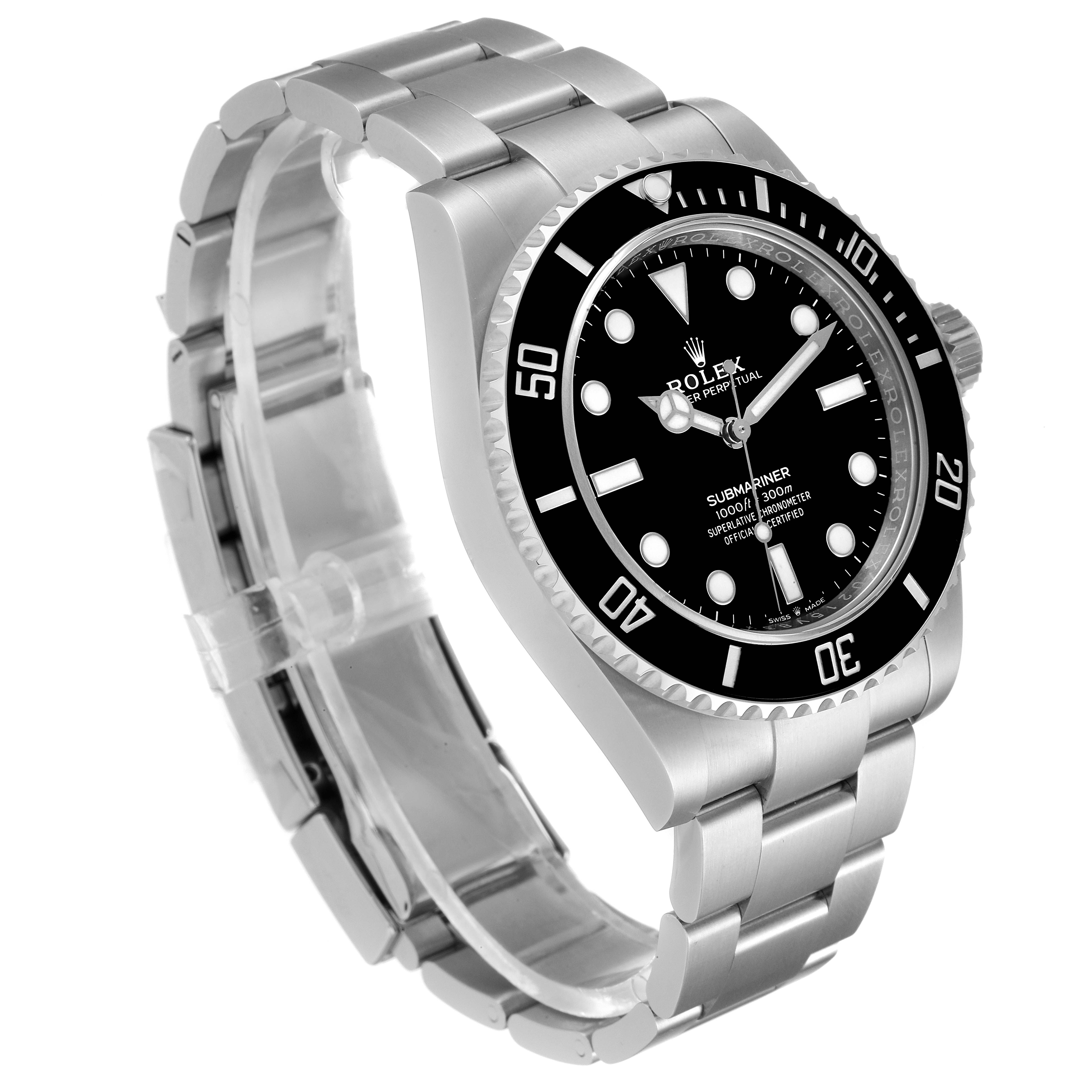 The image shows a side and front angle of a Rolex Submariner 124060 Men
s Stainless Steel Black Dial 124060 Men
s Stainless Steel Black Dial watch, displaying the bracelet, dial, and bezel.