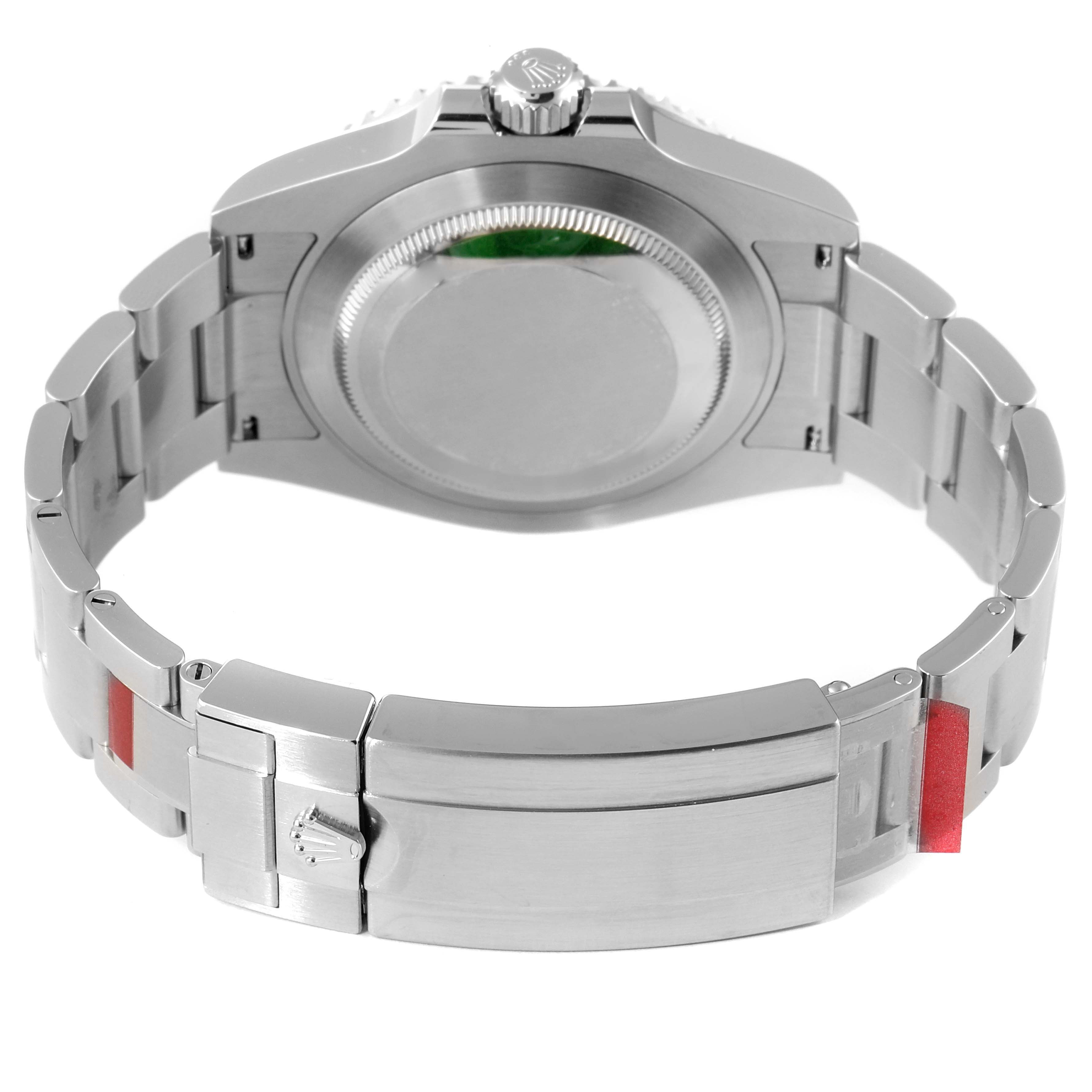 This is a rear view of the Rolex Submariner 124060 Men
s Stainless Steel Black Dial 124060 Men
s Stainless Steel Black Dial, showing the closed clasp and case back.