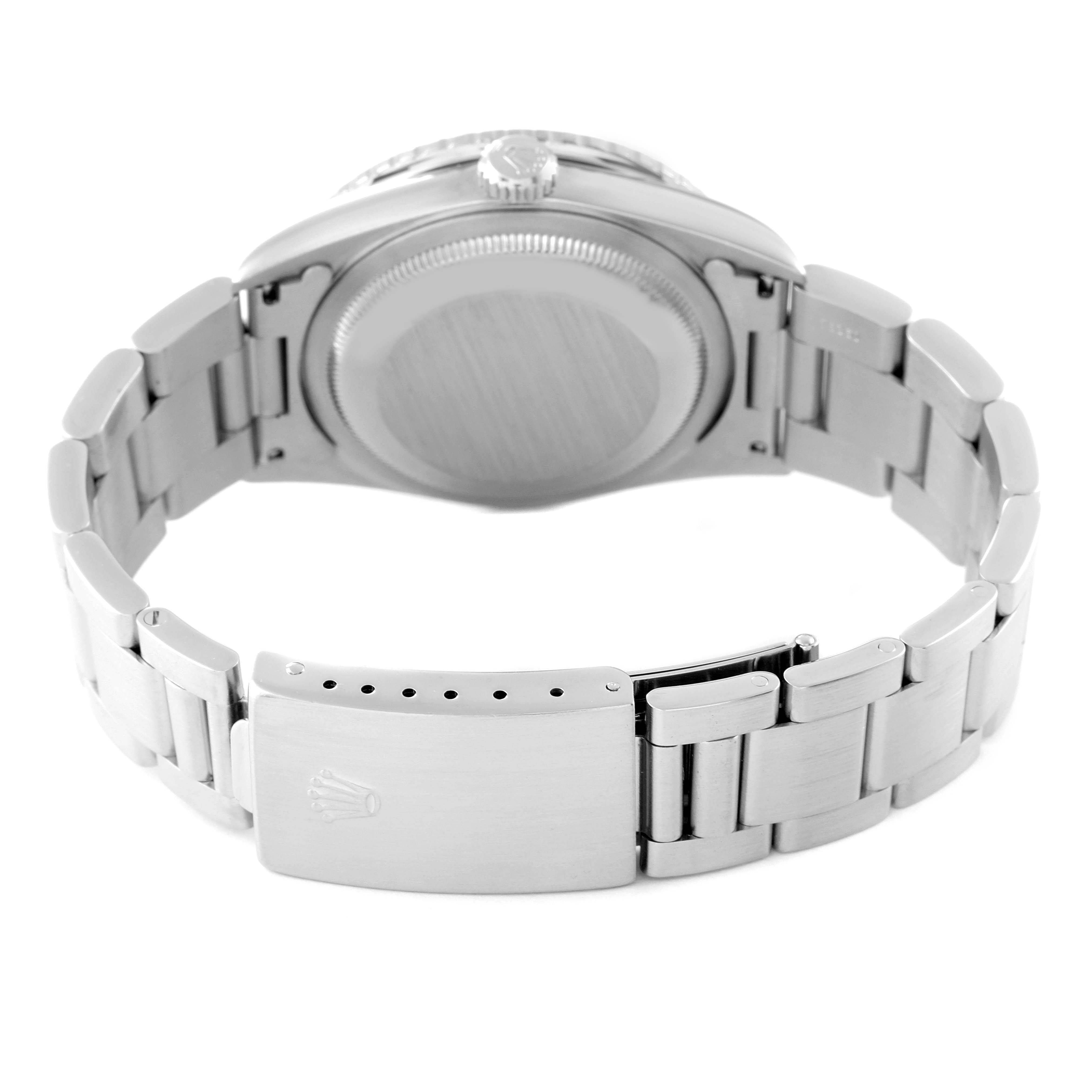 This image shows the back view of the Rolex Turn-o-Graph 16264 Men's Stainless Steel White Dial 16264 Men's Stainless Steel White Dial watch, highlighting the case back, bracelet, and clasp.