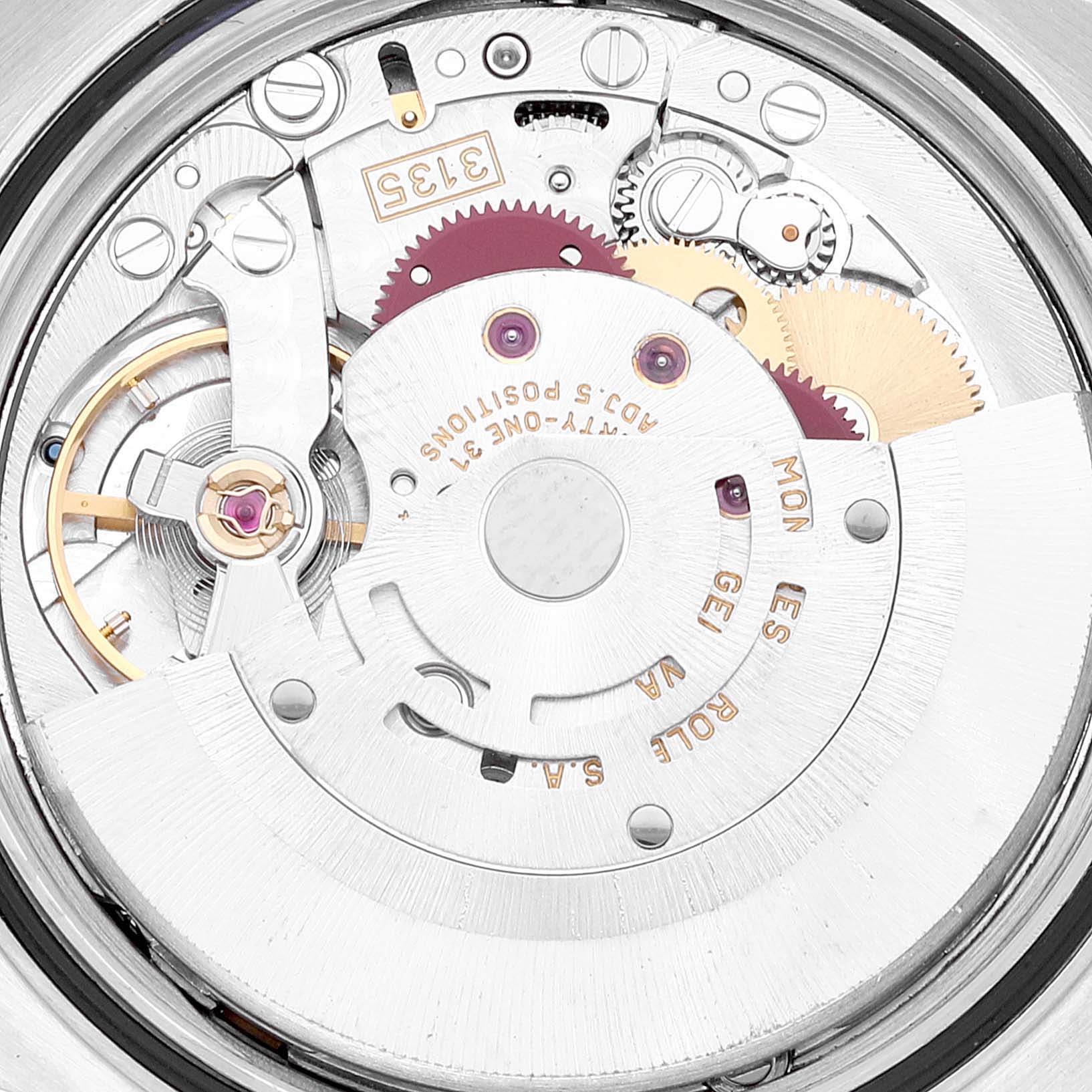 The image displays the intricate internal mechanism of the Rolex Turn-o-Graph 16264 Men's Stainless Steel White Dial 16264 Men's Stainless Steel White Dial watch from a close-up angle.