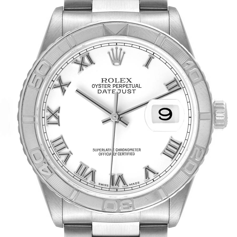 Rolex Turnograph Datejust Steel White Gold Roman Dial Mens Watch 16264 SwissWatchExpo