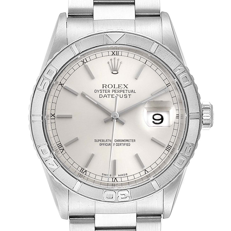 Rolex Turnograph Datejust Steel White Gold Silver Dial Mens Watch 16264 SwissWatchExpo