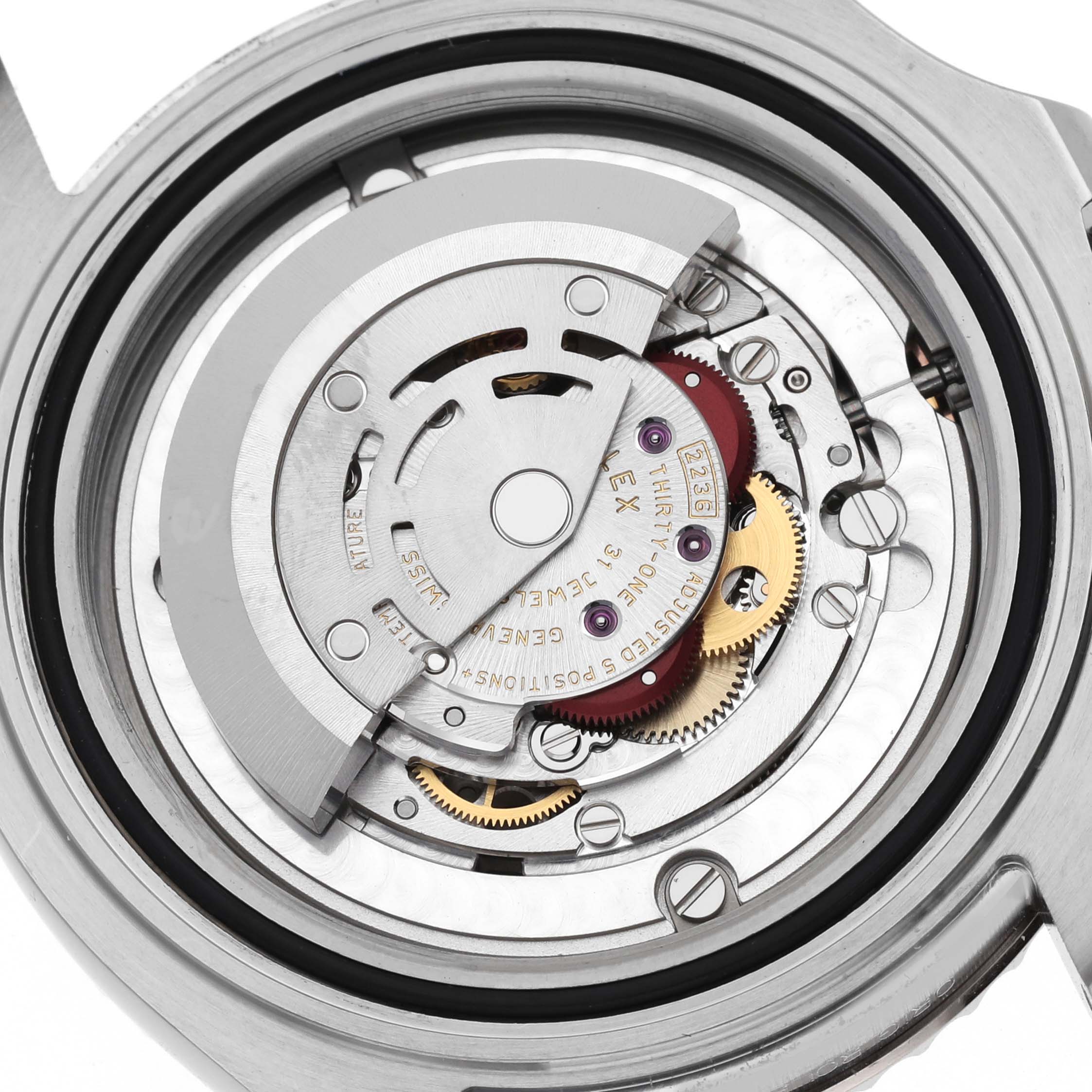 This image shows the movement and internal mechanism of a Rolex Yacht-Master 268621 Men's Steel and Gold (two tone) Brown Dial 268621 Men's Steel and Gold (two tone) Brown Dial watch from a detailed, close-up angle.