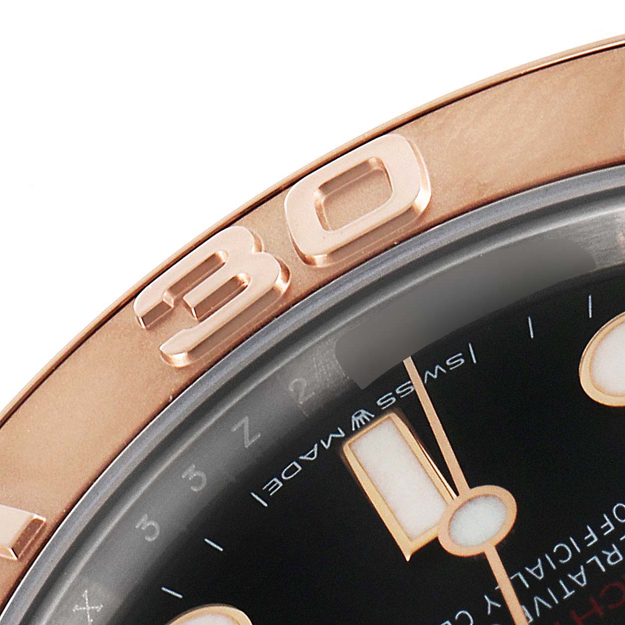 The image shows a close-up of the Rolex Yacht-Master 268621 Men
s Steel and Gold (two tone) Black Dial 268621 Men
s Steel and Gold (two tone) Black Dial watch, focusing on the bezel and partial dial.