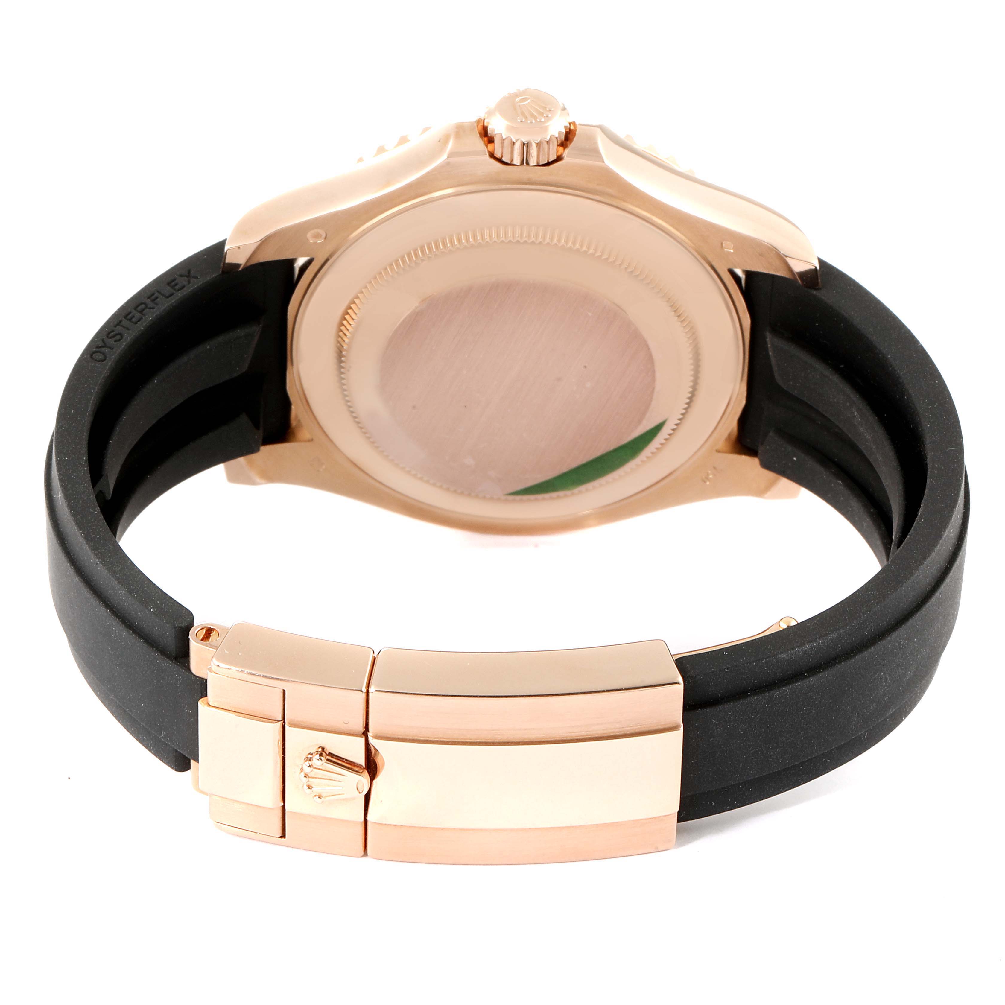 The image shows the back case and clasp of a Rolex Yacht-Master 116655 Men
s Rose Gold Black Dial 116655 Men
s Rose Gold Black Dial watch.