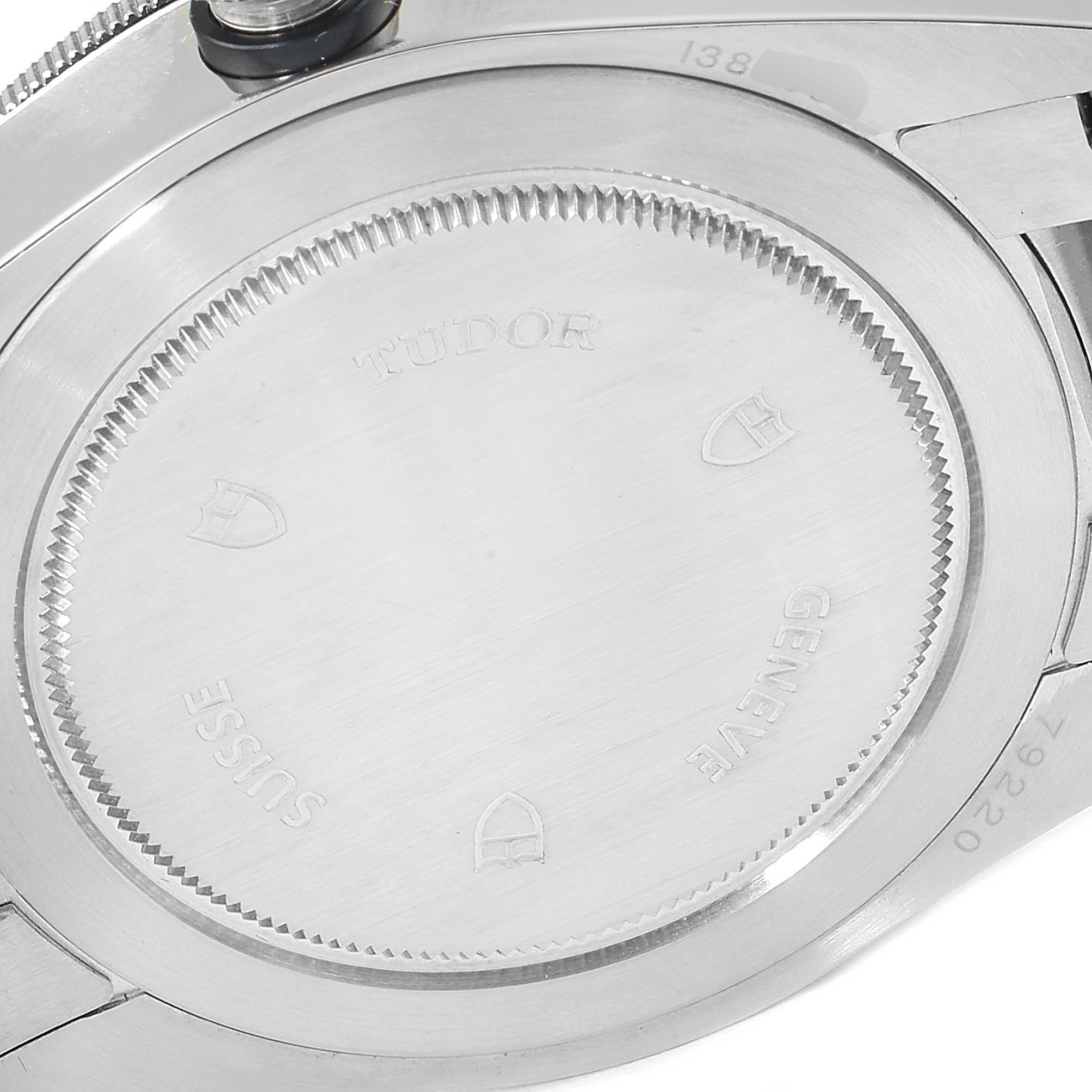 This image shows the rear case and caseback of the Tudor Heritage Black Bay 79220 Men's Stainless Steel Black Dial 79220 Men's Stainless Steel Black Dial watch.