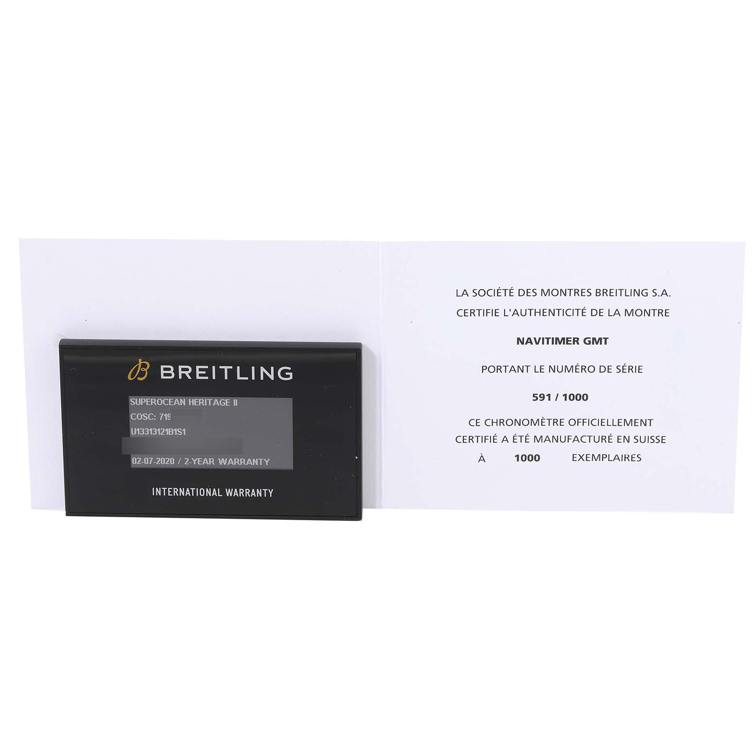 The image shows the international warranty card and Best Quality
ity certificate for the Breitling Superocean U1331312/BG50/279S/A20D.4 Men
s Steel and Gold (two tone) Black Dial U1331312/BG50/279S/A20D.4 Men
s Steel and Gold (two tone) Black Dial model watch.