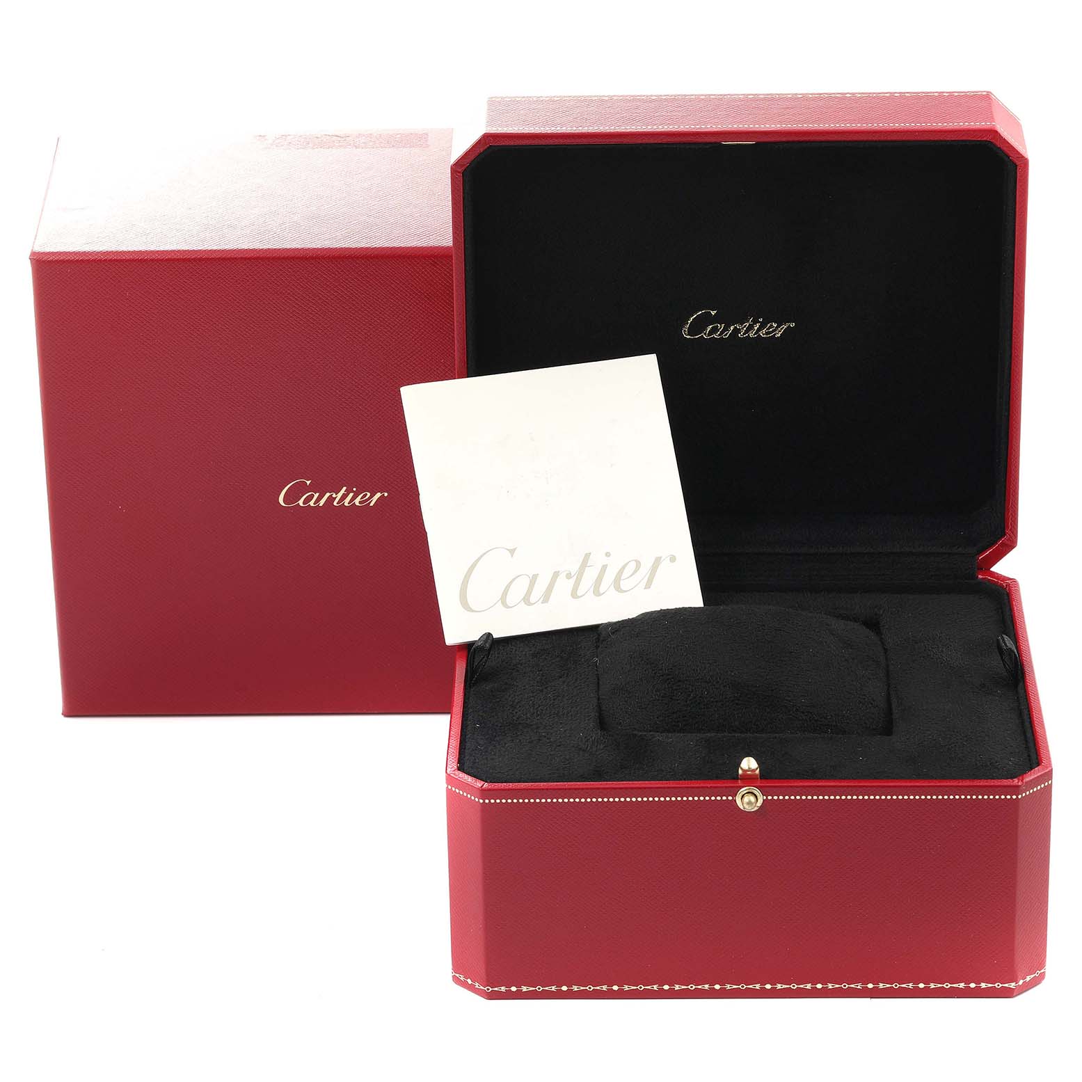 This image shows the open packaging box and cushion for the Ballon Bleu watch by Cartier.