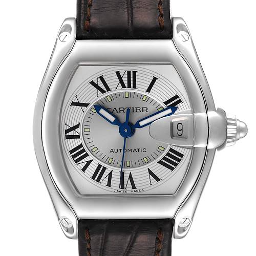 Photo of Cartier Roadster Silver Dial Brown Strap Steel Mens Watch W62000V3