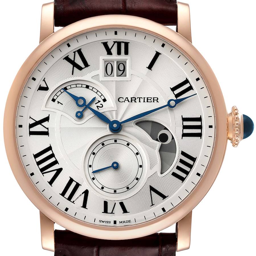 Cartier Rotonde Retrograde GMT Time Zone Rose Gold Mens Watch W1556240 Box Papers SwissWatchExpo