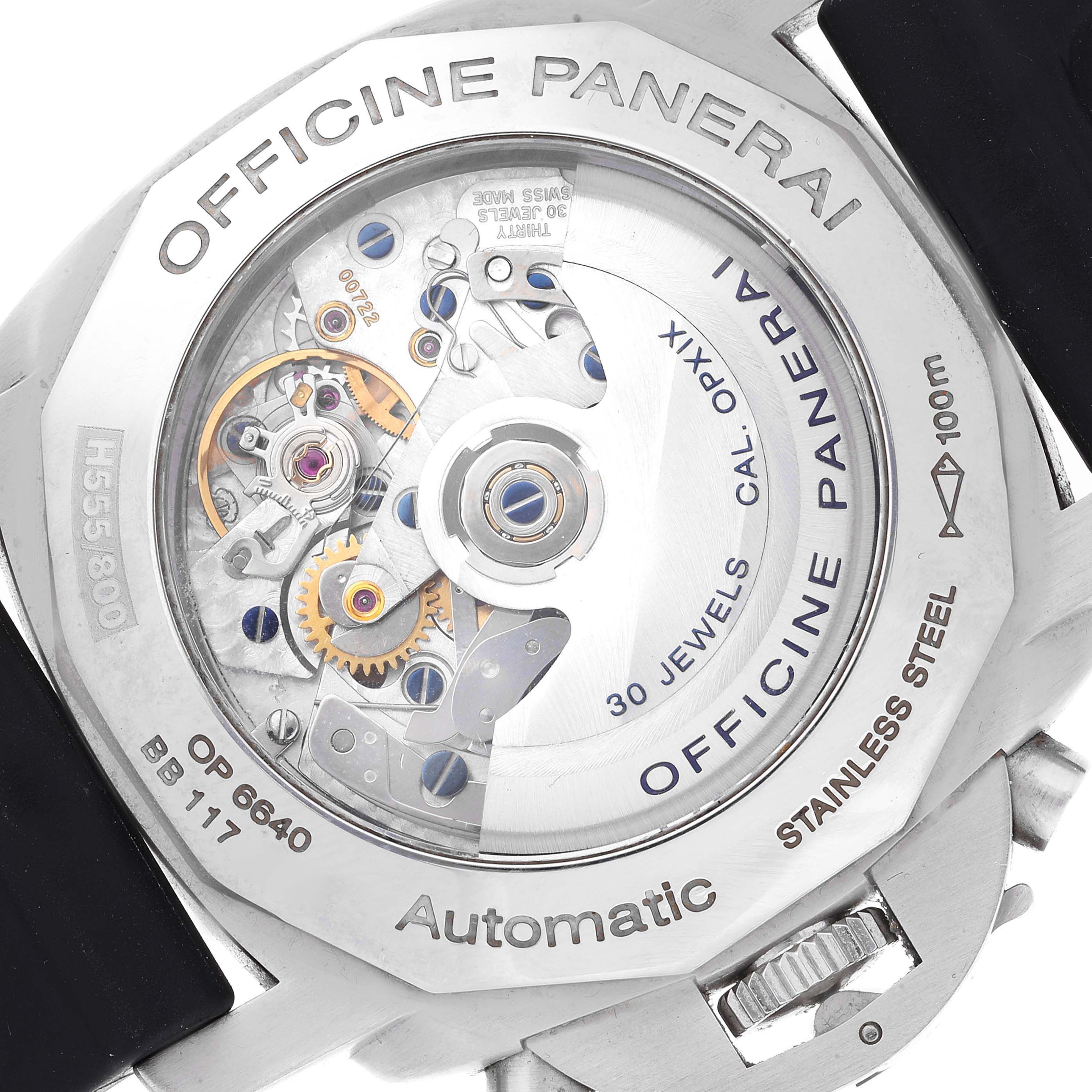 This image shows the back case and internal mechanism of a Panerai Luminor PAM00212 Men's Stainless Steel Black Dial PAM00212 Men's Stainless Steel Black Dial watch.