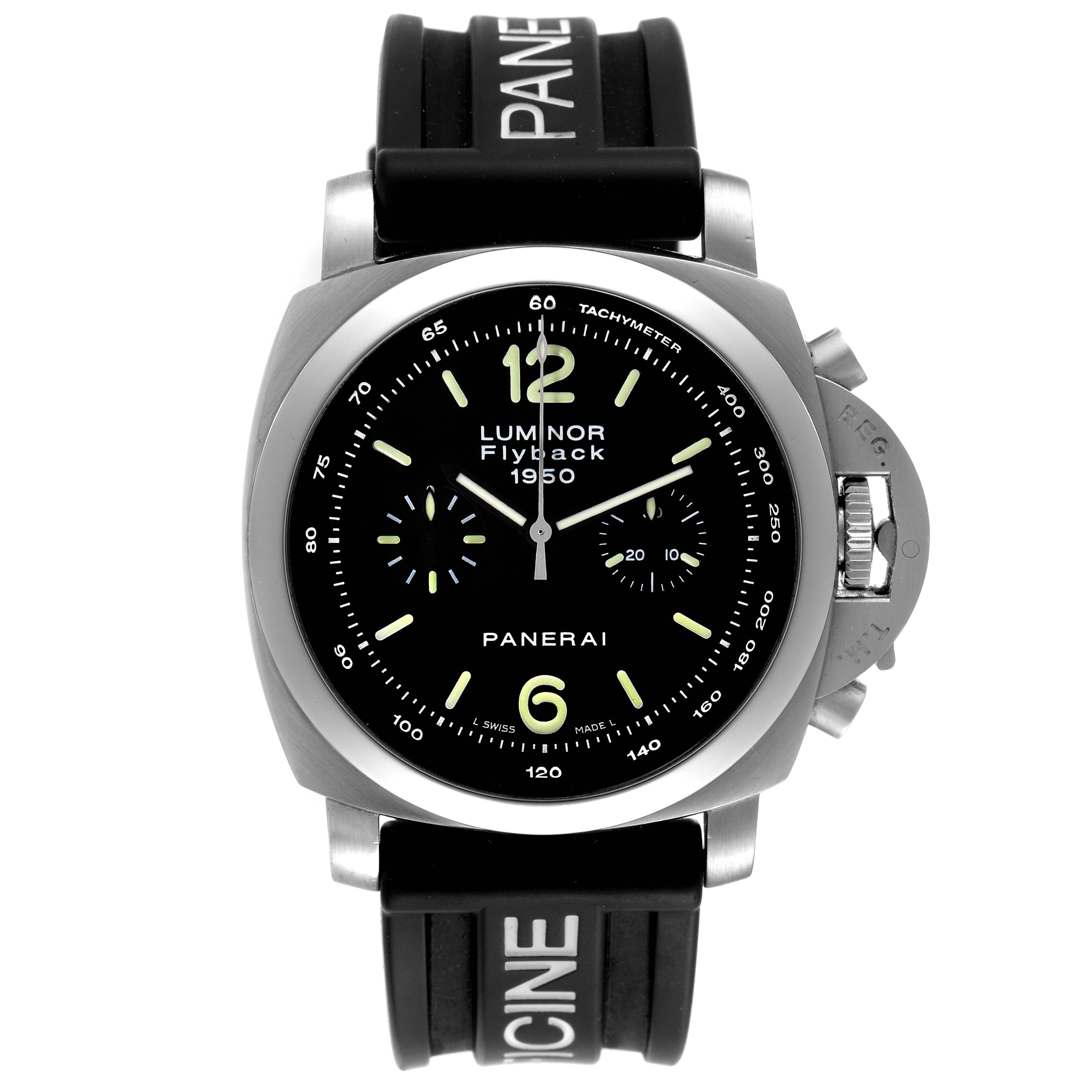 The image shows a Panerai Luminor PAM00212 Men's Stainless Steel Black Dial PAM00212 Men's Stainless Steel Black Dial 1950 model watch, front view, with a black dial and rubber strap.