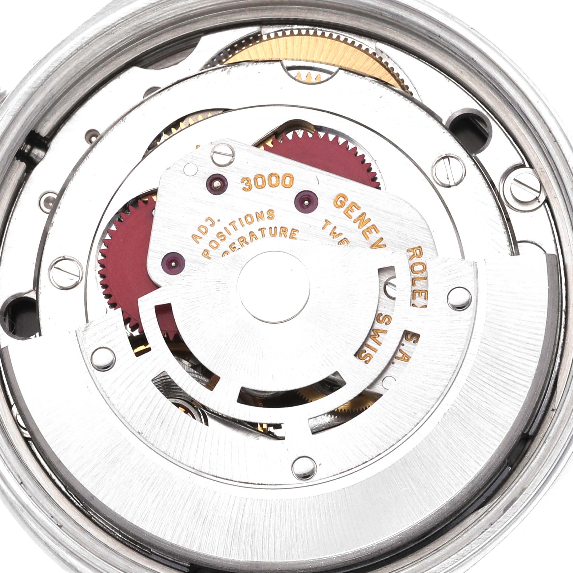 The image shows the internal movement mechanism of a Rolex Air-King 14000 Men's Stainless Steel Black Dial 14000 Men's Stainless Steel Black Dial watch from a top view angle.