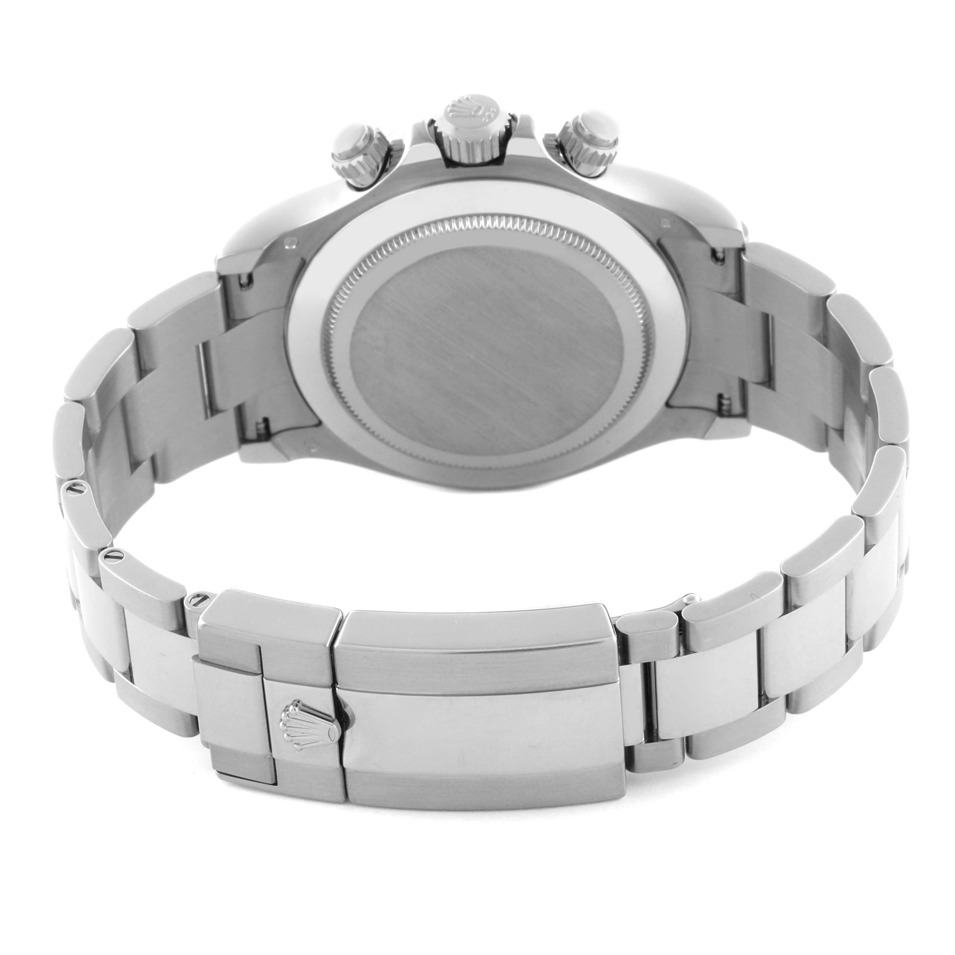 The image shows the back, clasp, and bracelet of the Rolex Daytona 116509 Men's White Gold Black Dial 116509 Men's White Gold Black Dial watch from a rear angle.