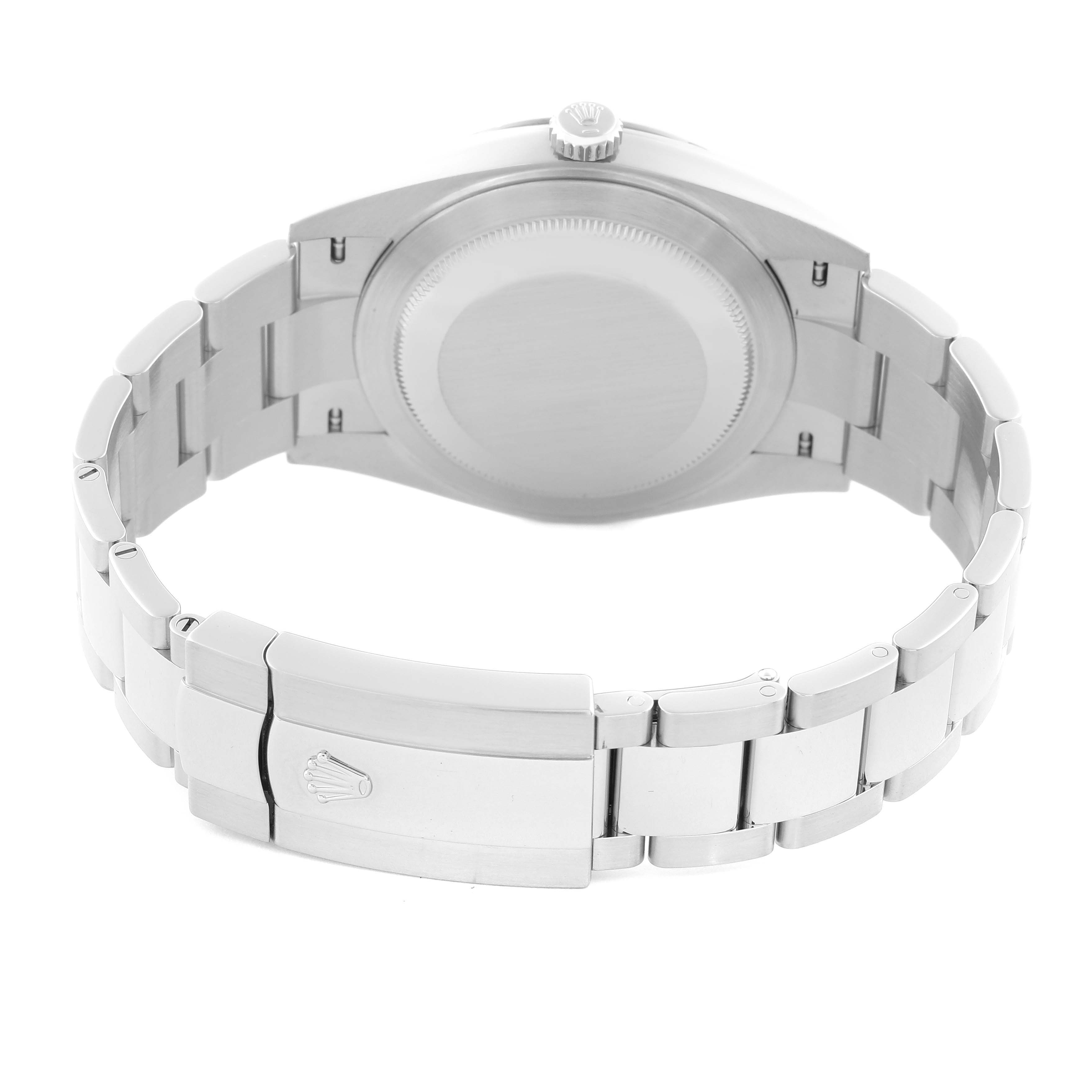 The image shows the back view of the Rolex Datejust 41 126334 Men
s Stainless Steel Blue Dial 126334 Men
s Stainless Steel Blue Dial, highlighting the case back and bracelet clasp.