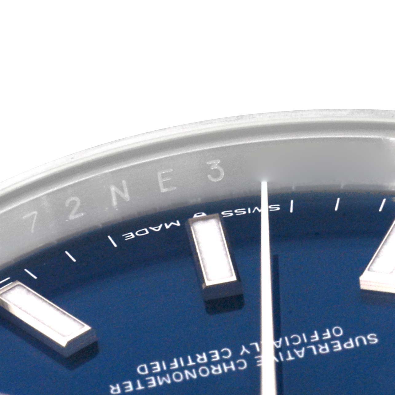 The image shows a close-up of the dial and bezel of the Rolex Datejust 41 126334 Men
s Stainless Steel Blue Dial 126334 Men
s Stainless Steel Blue Dial, focusing on the hour markers and text.