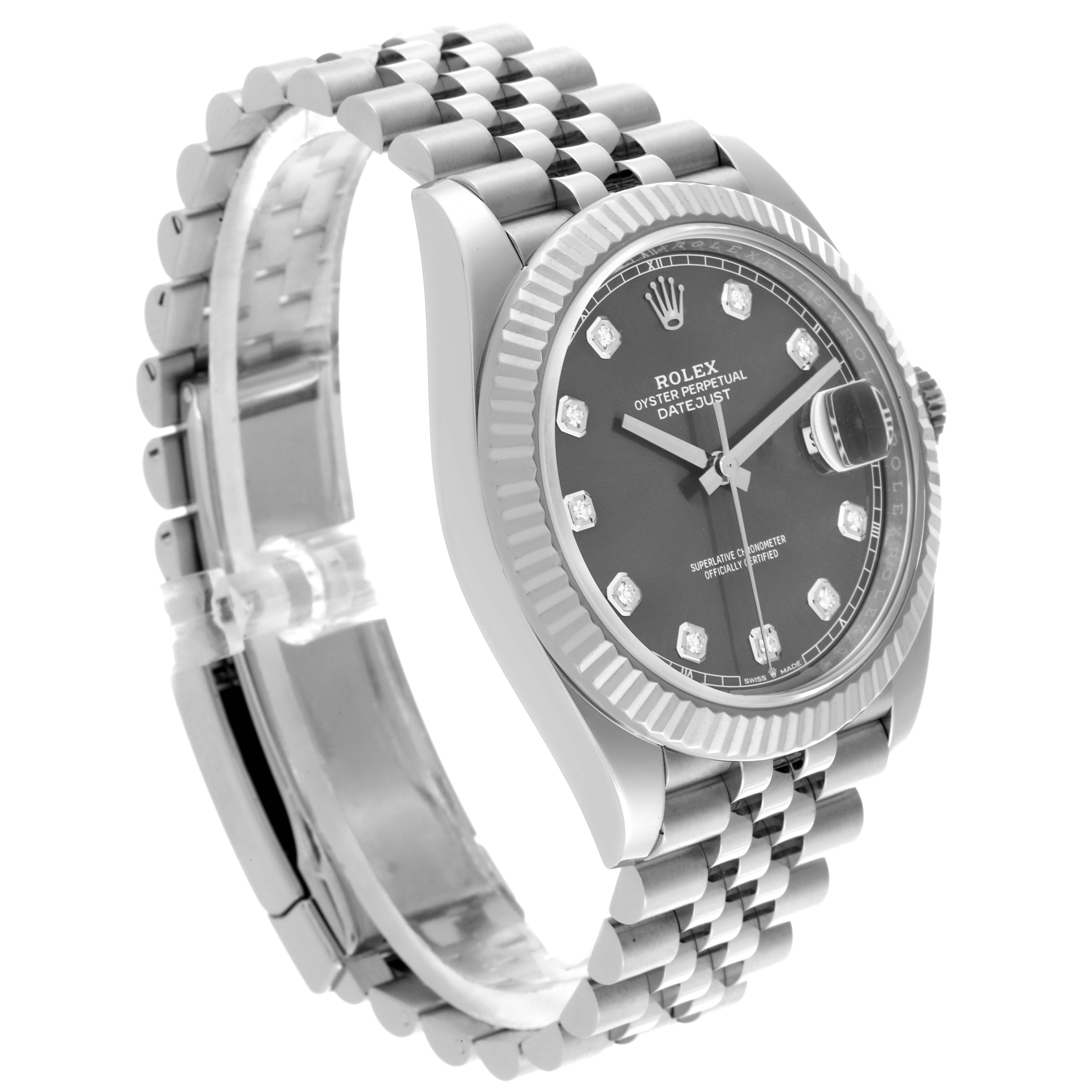 The Rolex Datejust 41 126334 Men
s Stainless Steel Grey Dial 126334 Men
s Stainless Steel Grey Dial is shown from a three-quarter angle, highlighting the face, bezel, and jubilee bracelet.