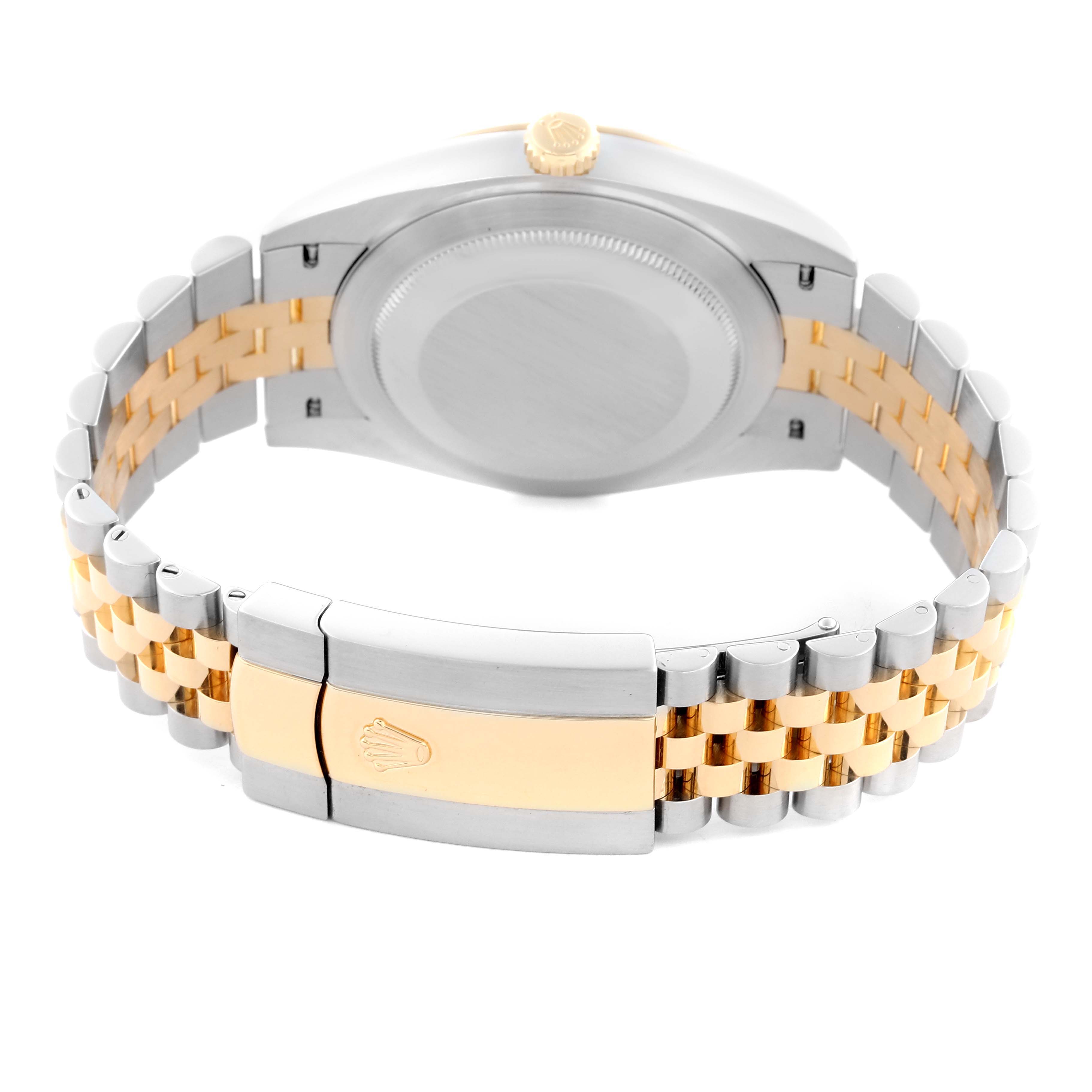 The image shows the backside of the Rolex Datejust 41 126333 Men's Steel and Gold (two tone) White Dial 126333 Men's Steel and Gold (two tone) White Dial, highlighting the clasp and bracelet.