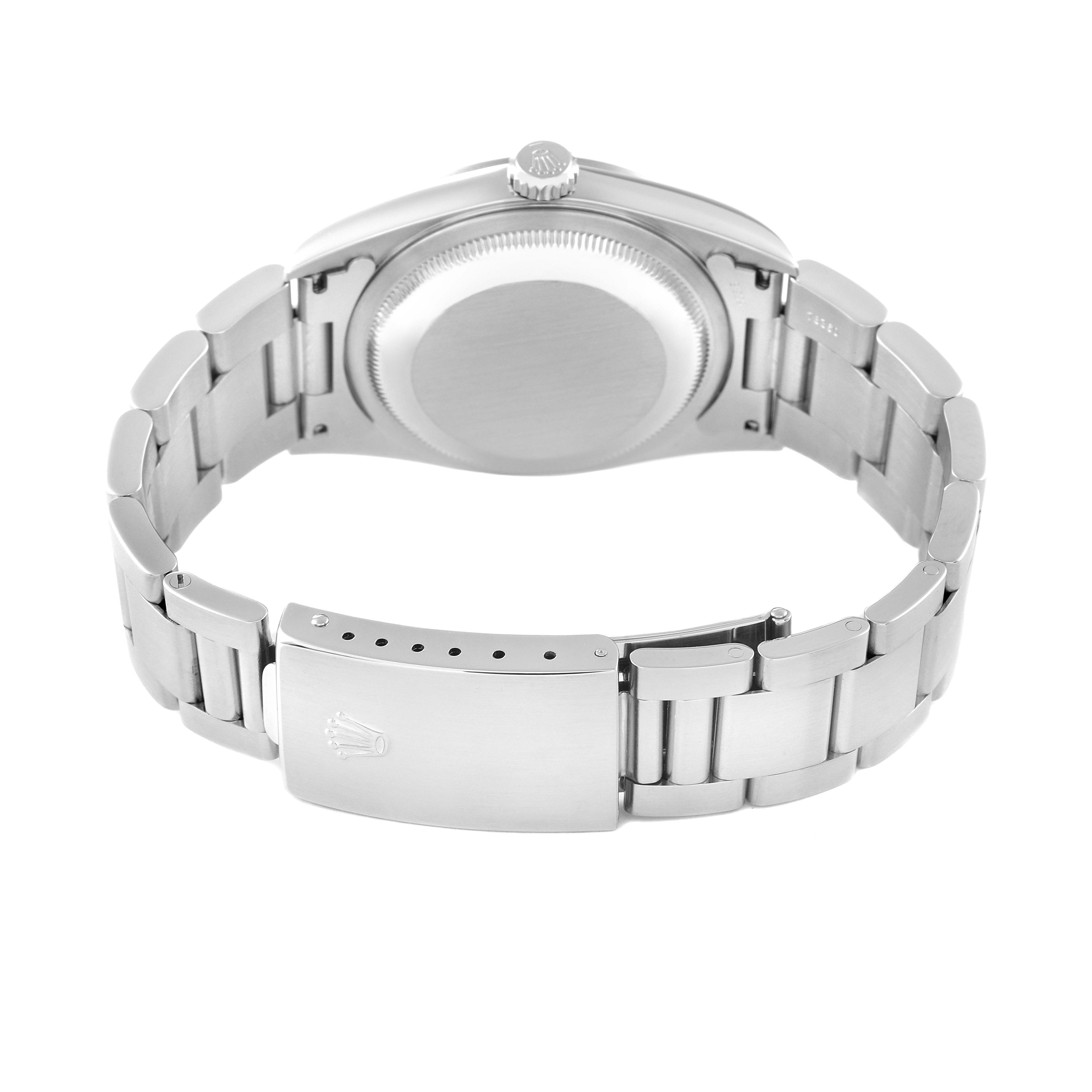 This image shows the back case and the bracelet with the clasp of a Rolex Datejust 16200 Men's Stainless Steel Black Dial 16200 Men's Stainless Steel Black Dial watch.