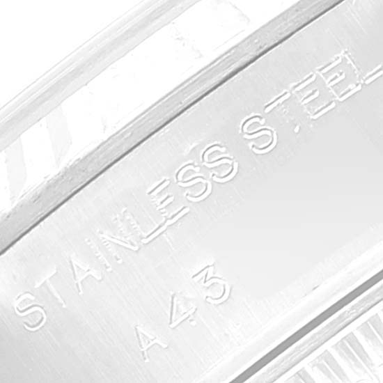 The image shows a close-up of the stainless steel case engraving on a Rolex Datejust 79174 Women's Stainless Steel Silver Dial 79174 Women's Stainless Steel Silver Dial watch.