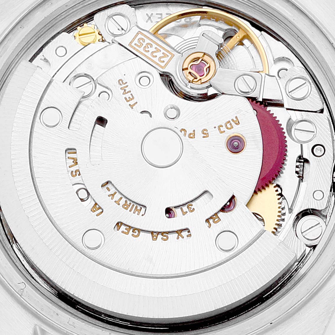 This image shows the internal mechanism of a Rolex Datejust 79174 Women's Stainless Steel Silver Dial 79174 Women's Stainless Steel Silver Dial watch, viewed from the back.