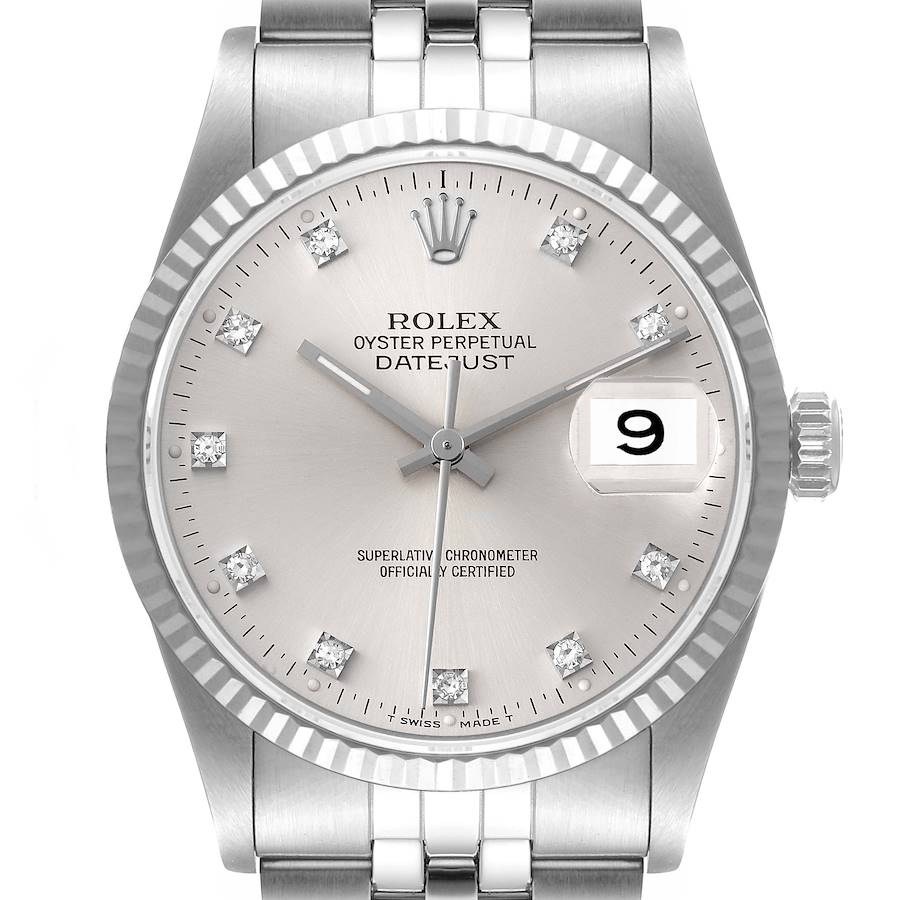 Rolex Datejust Steel White Gold Silver Diamond Dial Mens Watch 16234 SwissWatchExpo