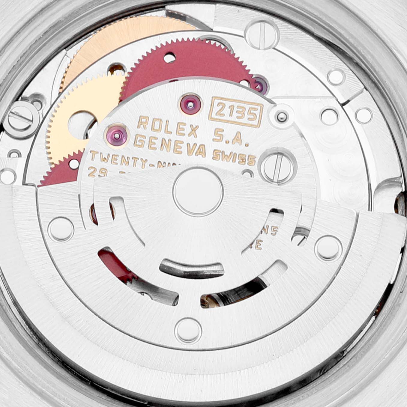 The image shows the movement mechanism of a Rolex Datejust 69173 Women's Steel and Gold (two tone) Champagne Dial 69173 Women's Steel and Gold (two tone) Champagne Dial watch, focusing on its inner gears and rotor.