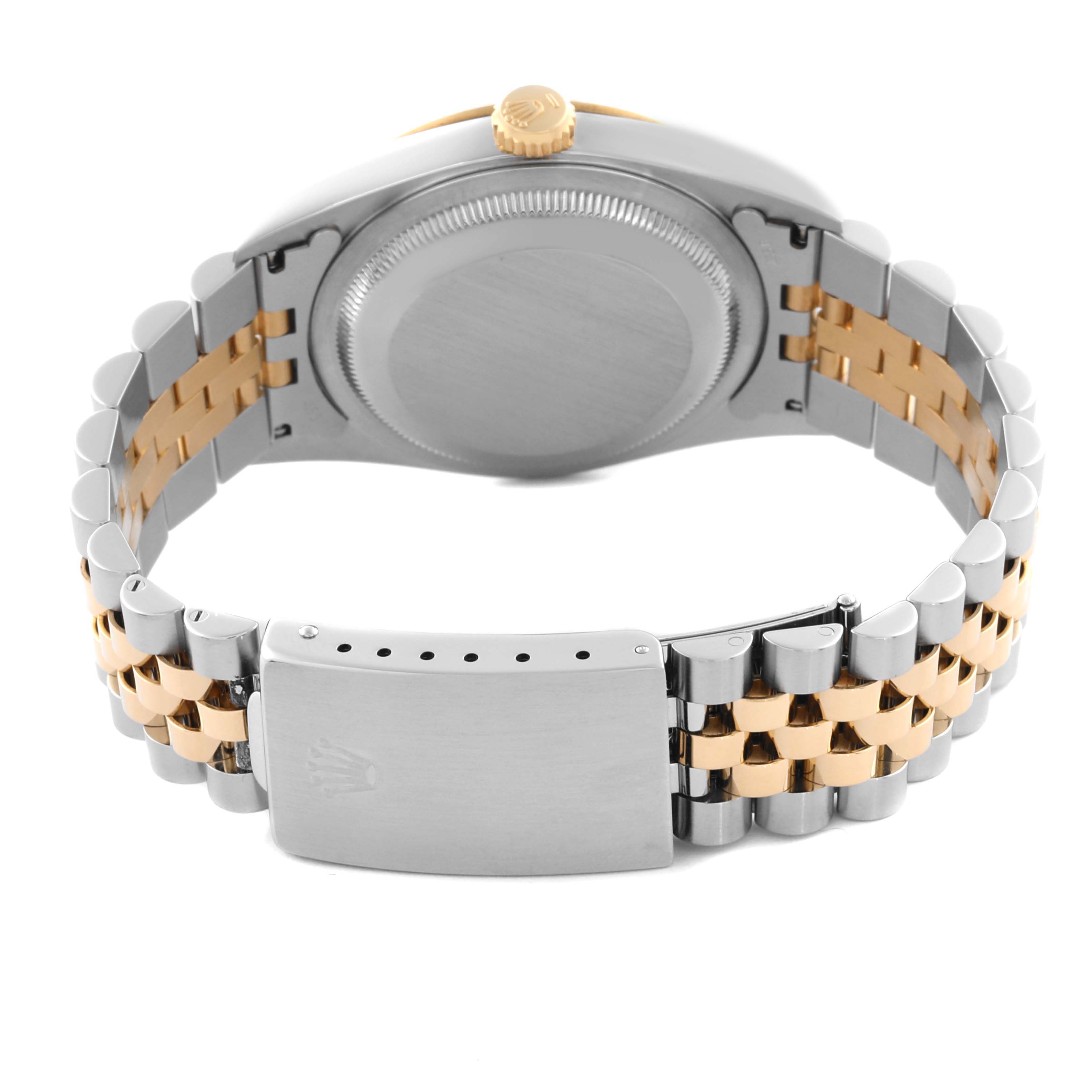 The image shows the back of the Rolex Datejust 16233 Men's Steel and Gold (two tone) Champagne Dial 16233 Men's Steel and Gold (two tone) Champagne Dial, highlighting the bracelet and caseback from a rear angle.