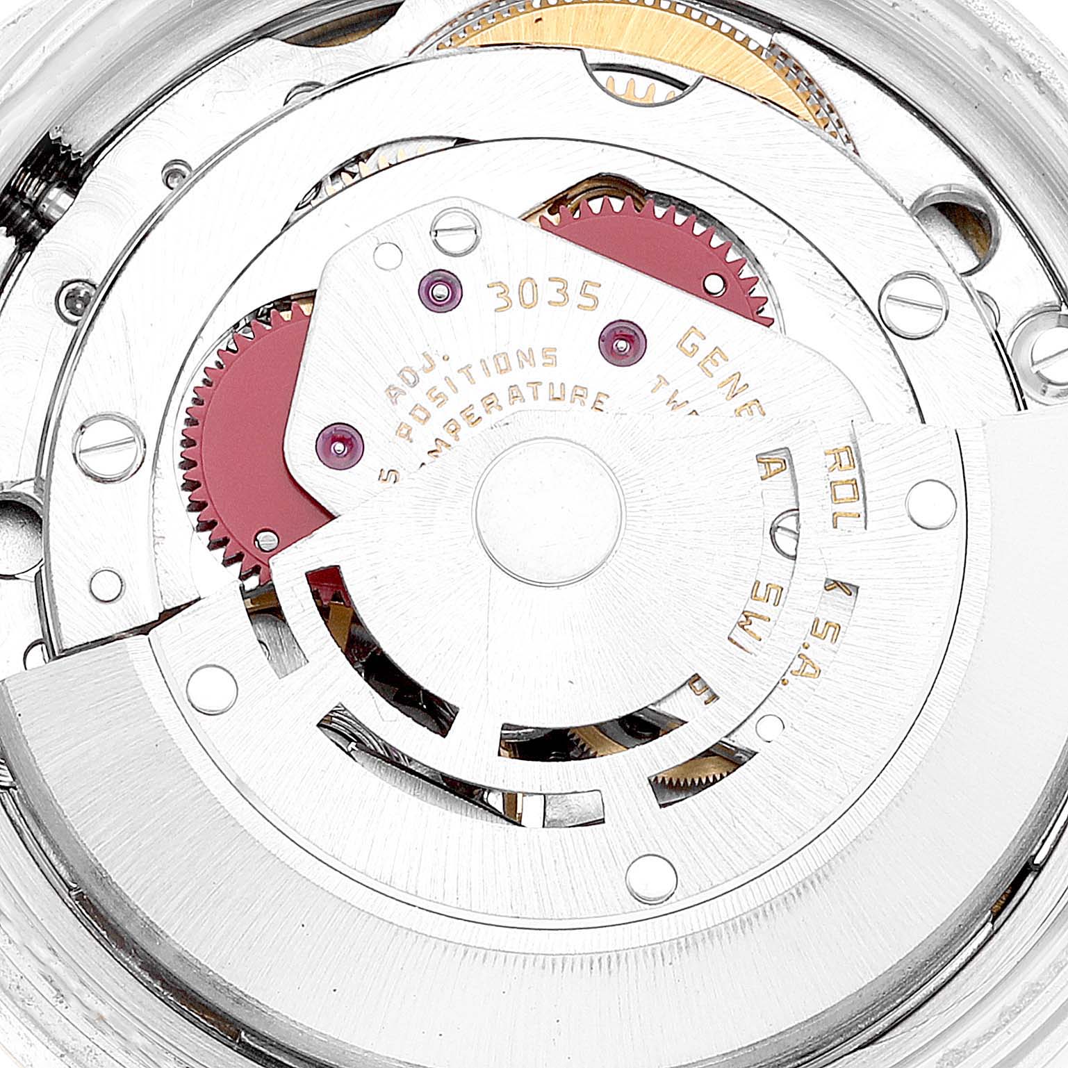 The image shows the intricate internal mechanism of a Rolex Vintage Collection 16013 Men's Steel and Gold (two tone) White Dial 16013 Men's Steel and Gold (two tone) White Dial model from an aerial view.