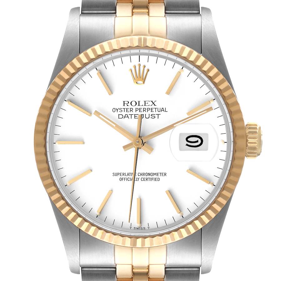 Rolex Datejust Steel Yellow Gold White Dial Vintage Mens Watch 16013 Box Papers SwissWatchExpo