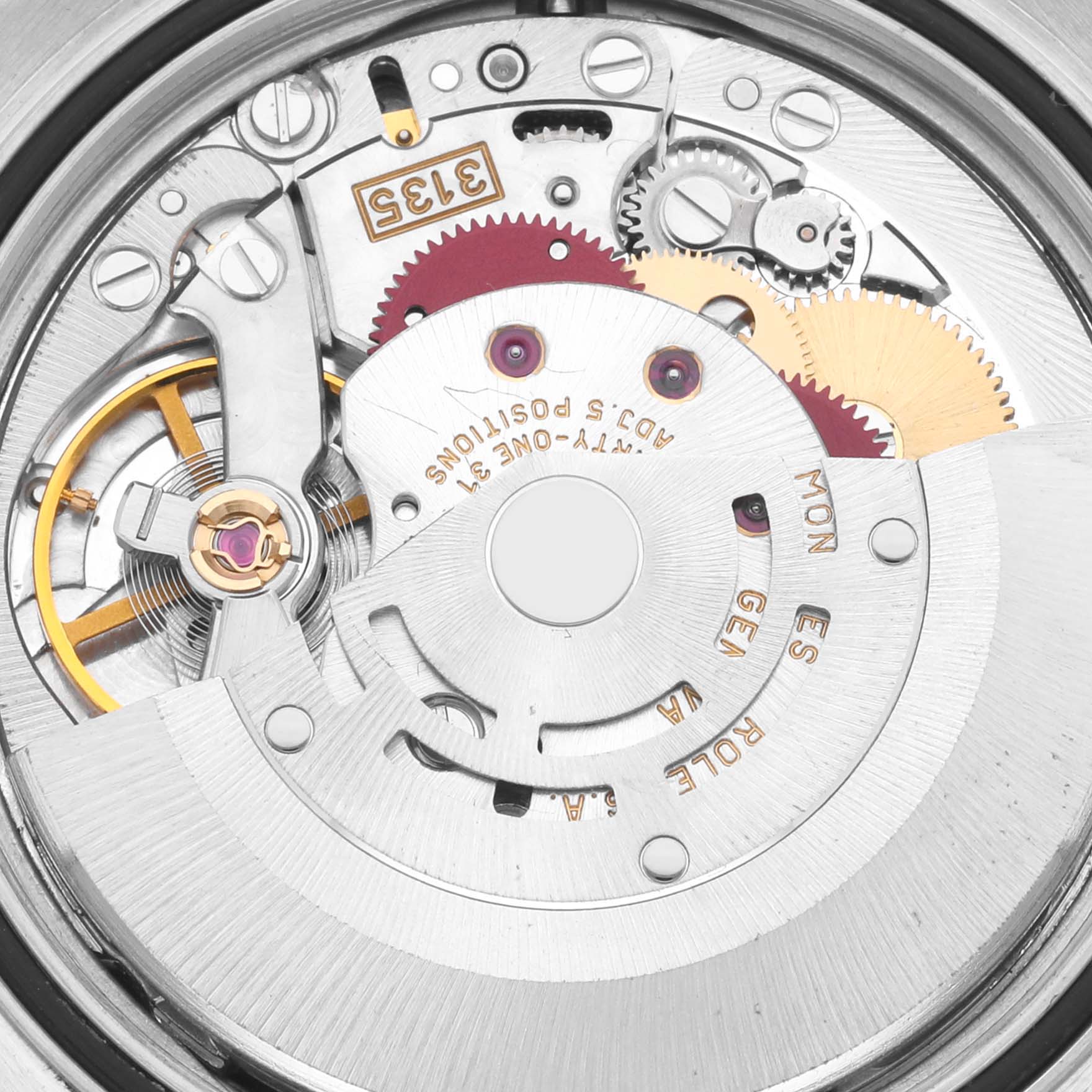 The image shows an up-close view of the Rolex Turn-o-Graph 16263 Men
s Steel and Gold (two tone) Black Dial 16263 Men
s Steel and Gold (two tone) Black Dial
s mechanical movement from the back.